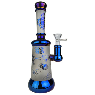 On Point Glass Electroplated Frosted Skull Decal Water Pipe (10")