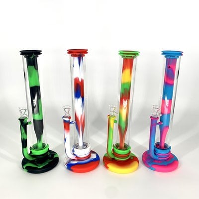 Silicone Glass Hybrid Straight Tube Water Pipe (14")