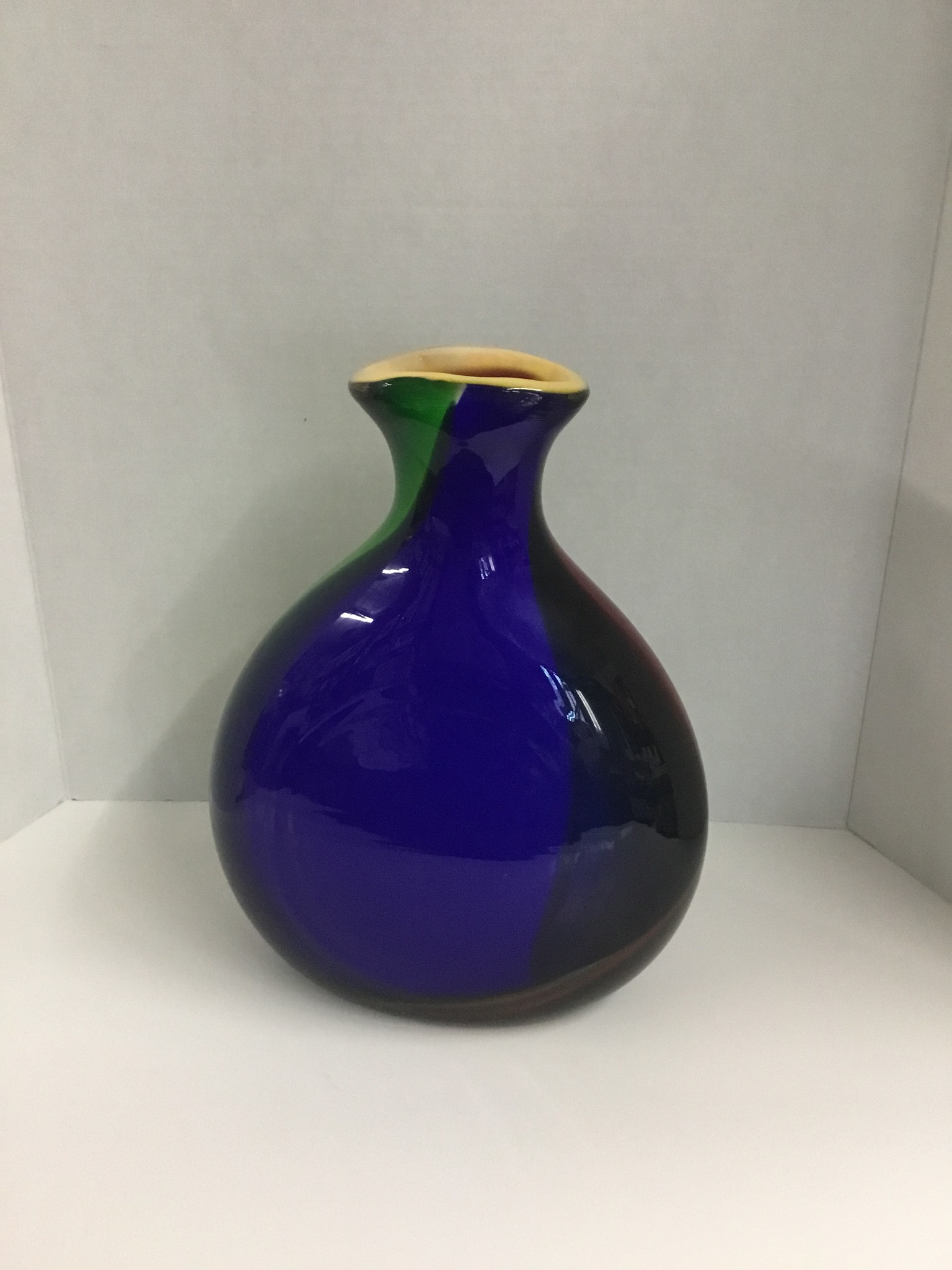 multi colored hand blown art glass vase