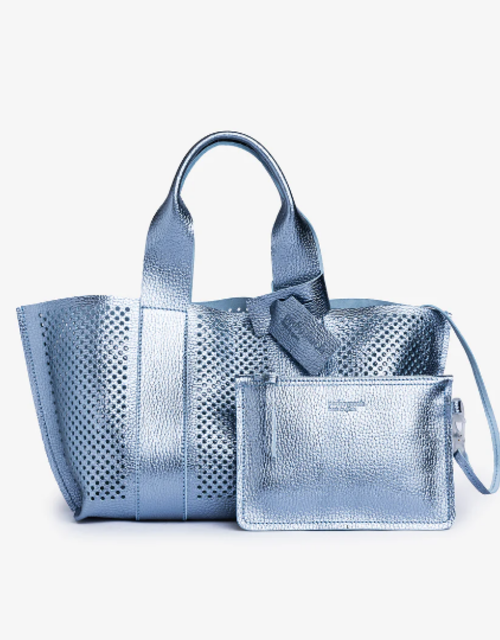 PEDRO GARCIA PERFED METALLIC TOTE IN AZURE BLUE B. Prince