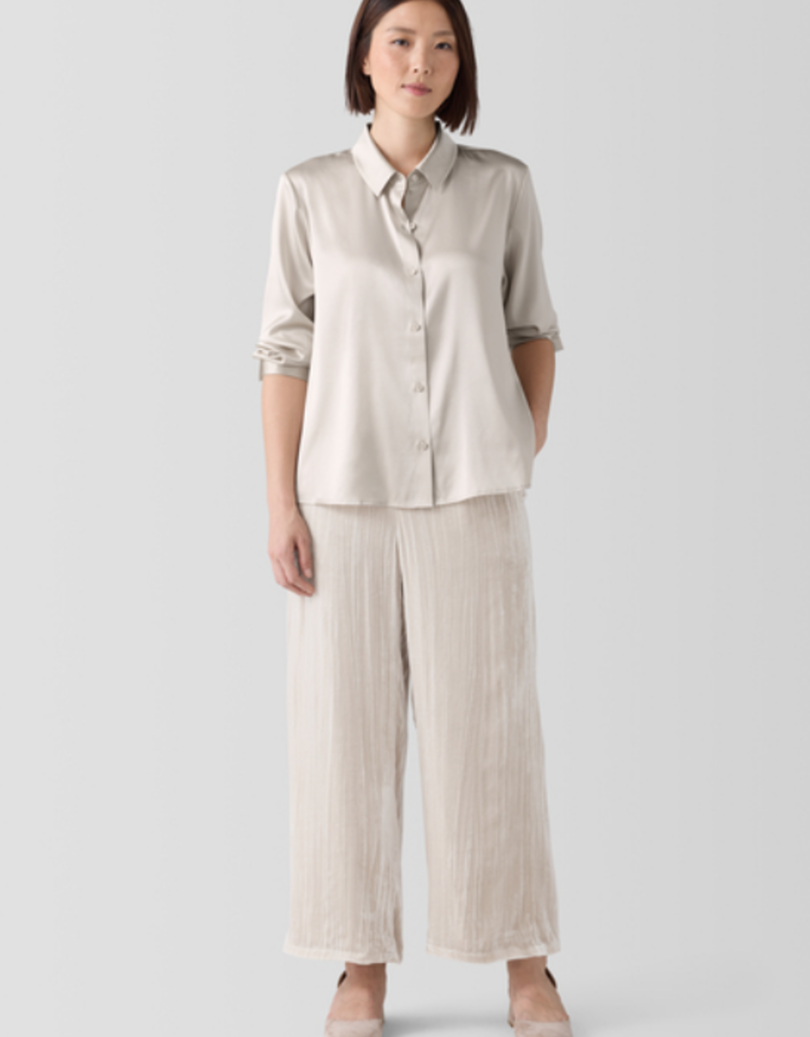 EILEEN FISHER CRUSHED VELVET WIDE LEG PANT