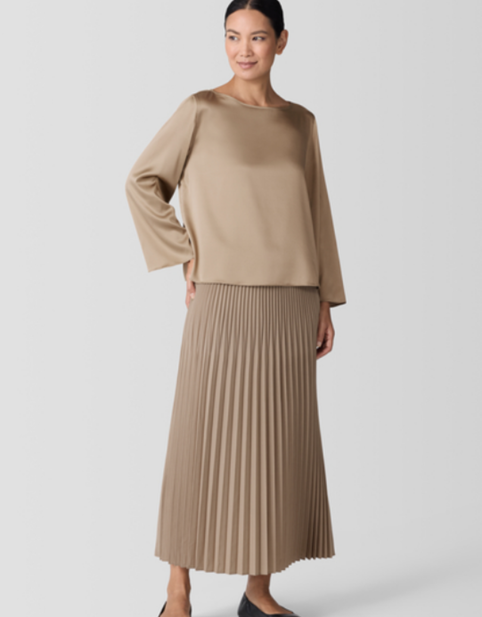 EILEEN FISHER STRETCH SILK CHARMEUSE TOP