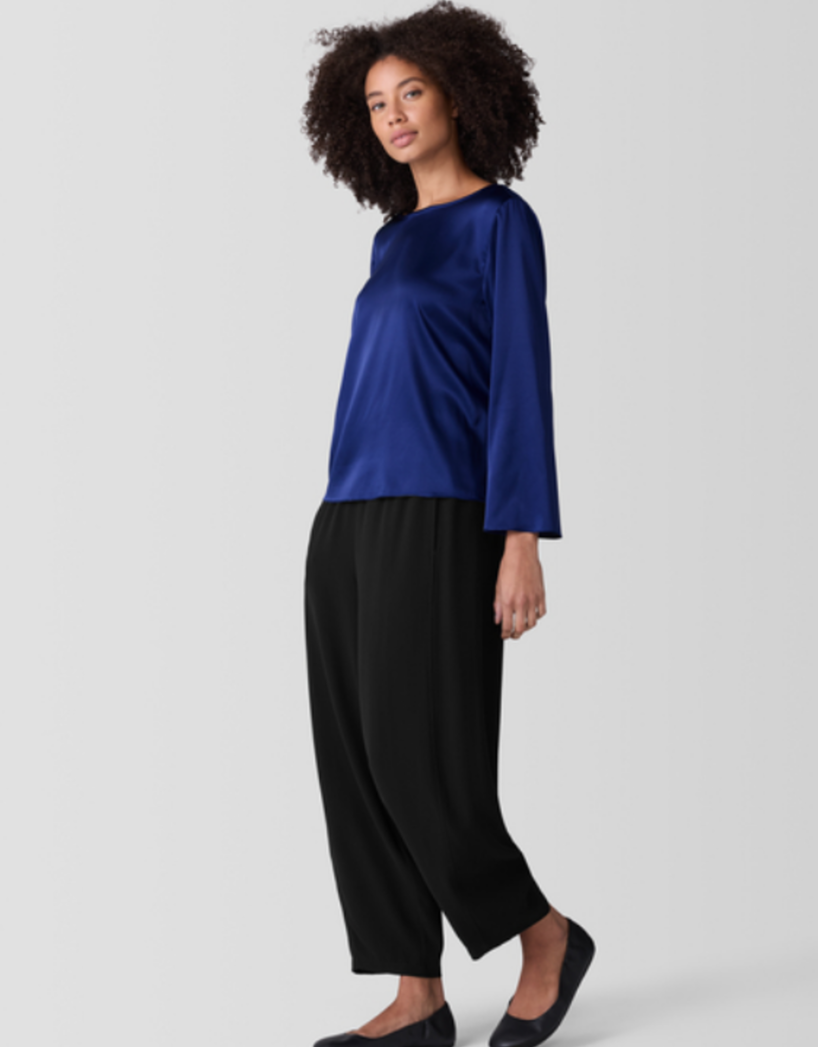 EILEEN FISHER STRETCH SILK CHARMEUSE TOP