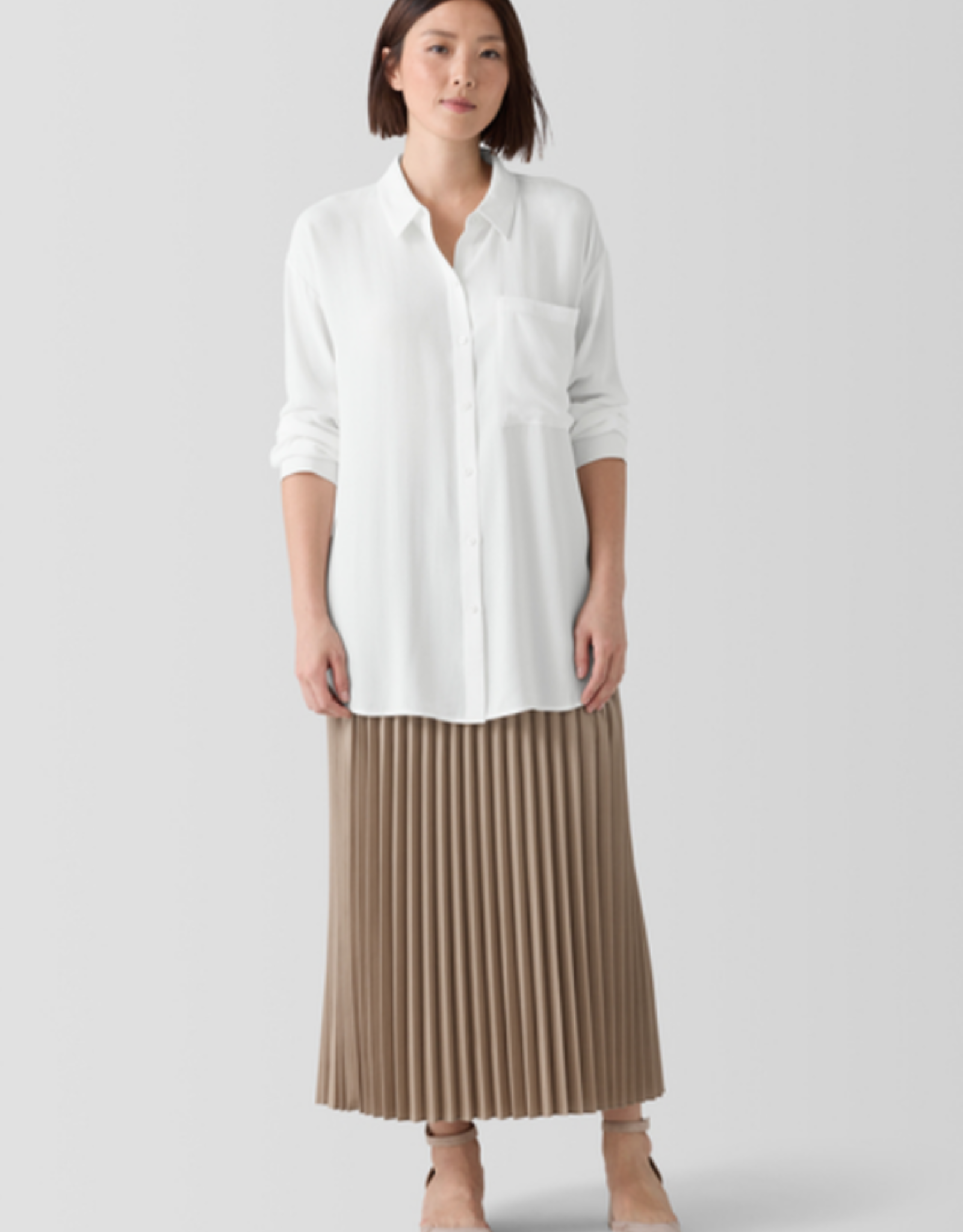 EILEEN FISHER WOVEN WOOL PLEATED SILK SKIRT