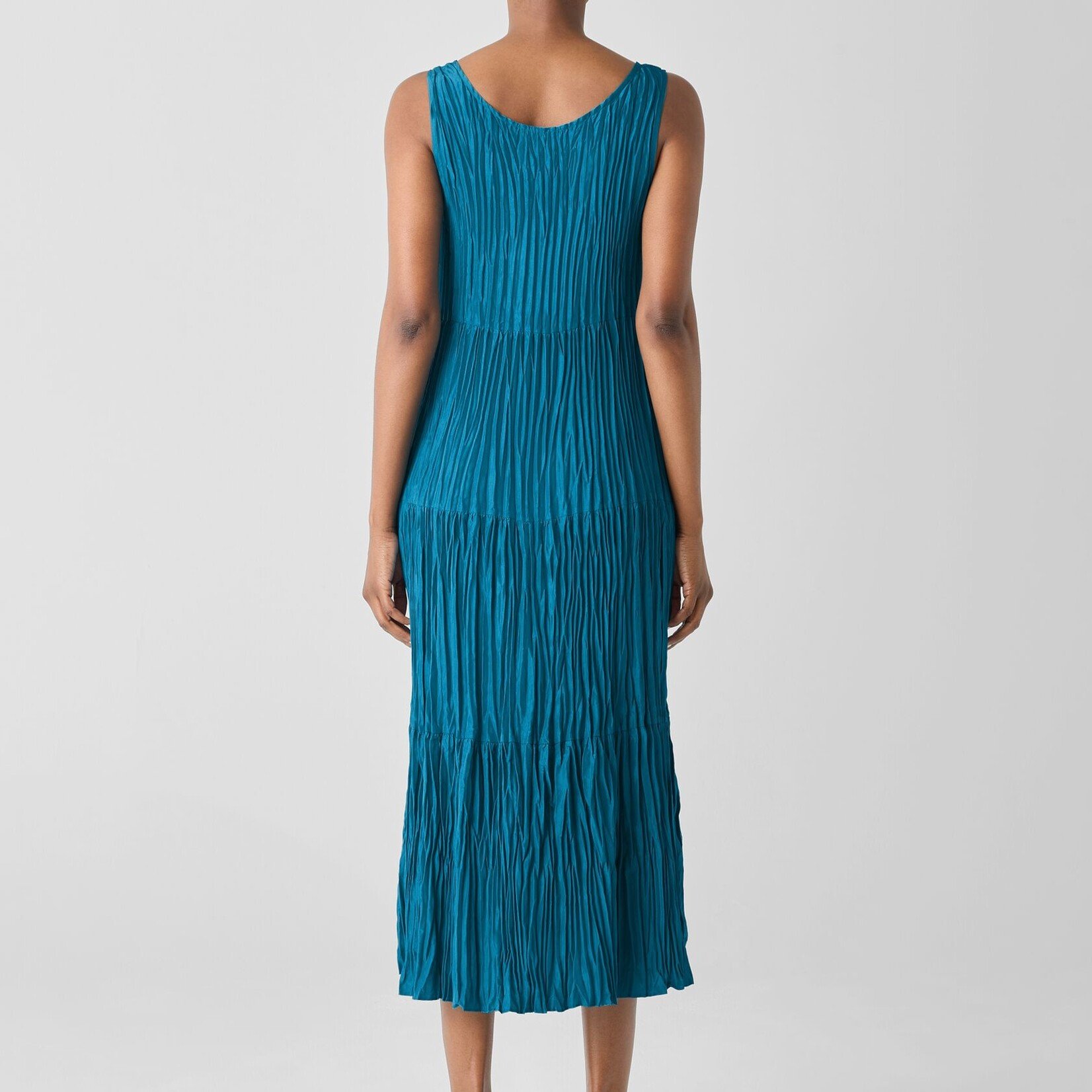 EILEEN FISHER CRUSHED SILK TIERED DRESS