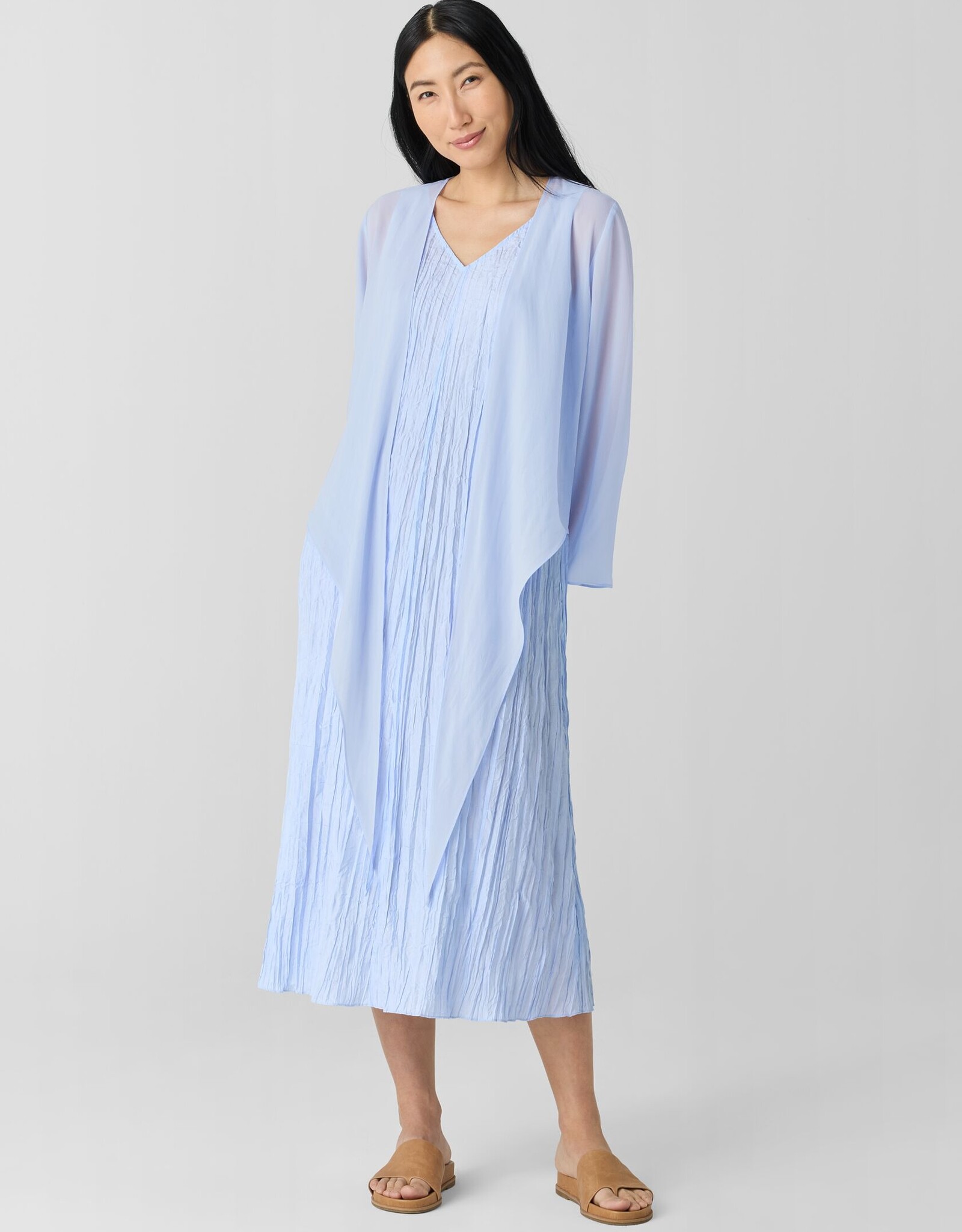 EILEEN FISHER CRUSHED SILK V-NECK DRESS