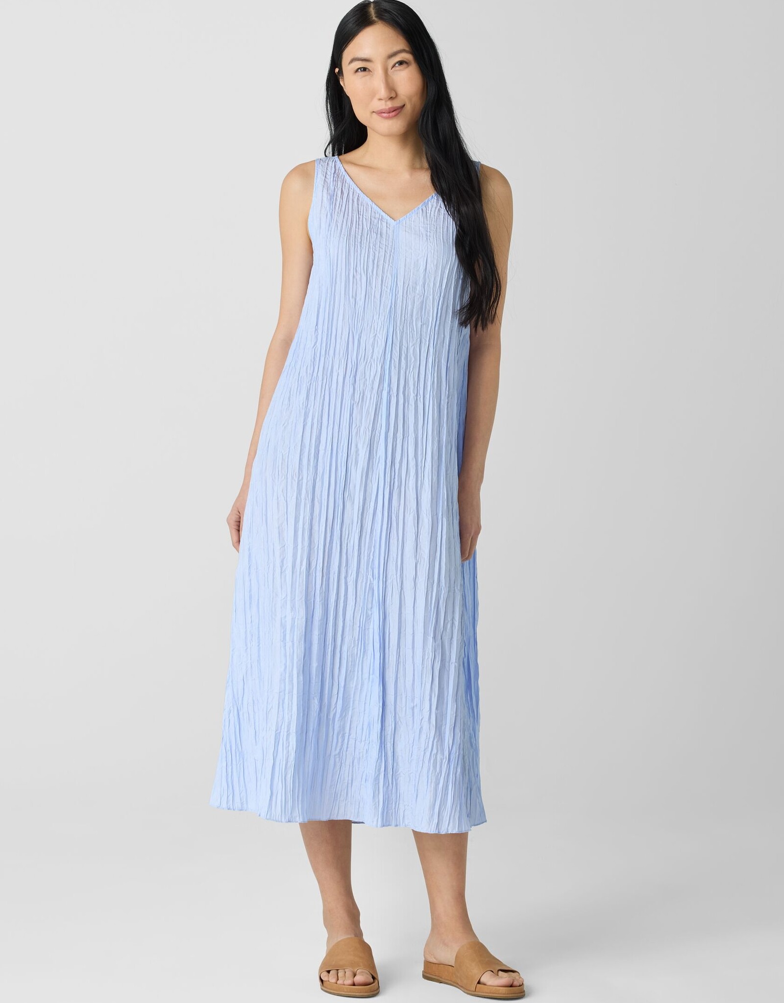 EILEEN FISHER CRUSHED SILK V-NECK DRESS