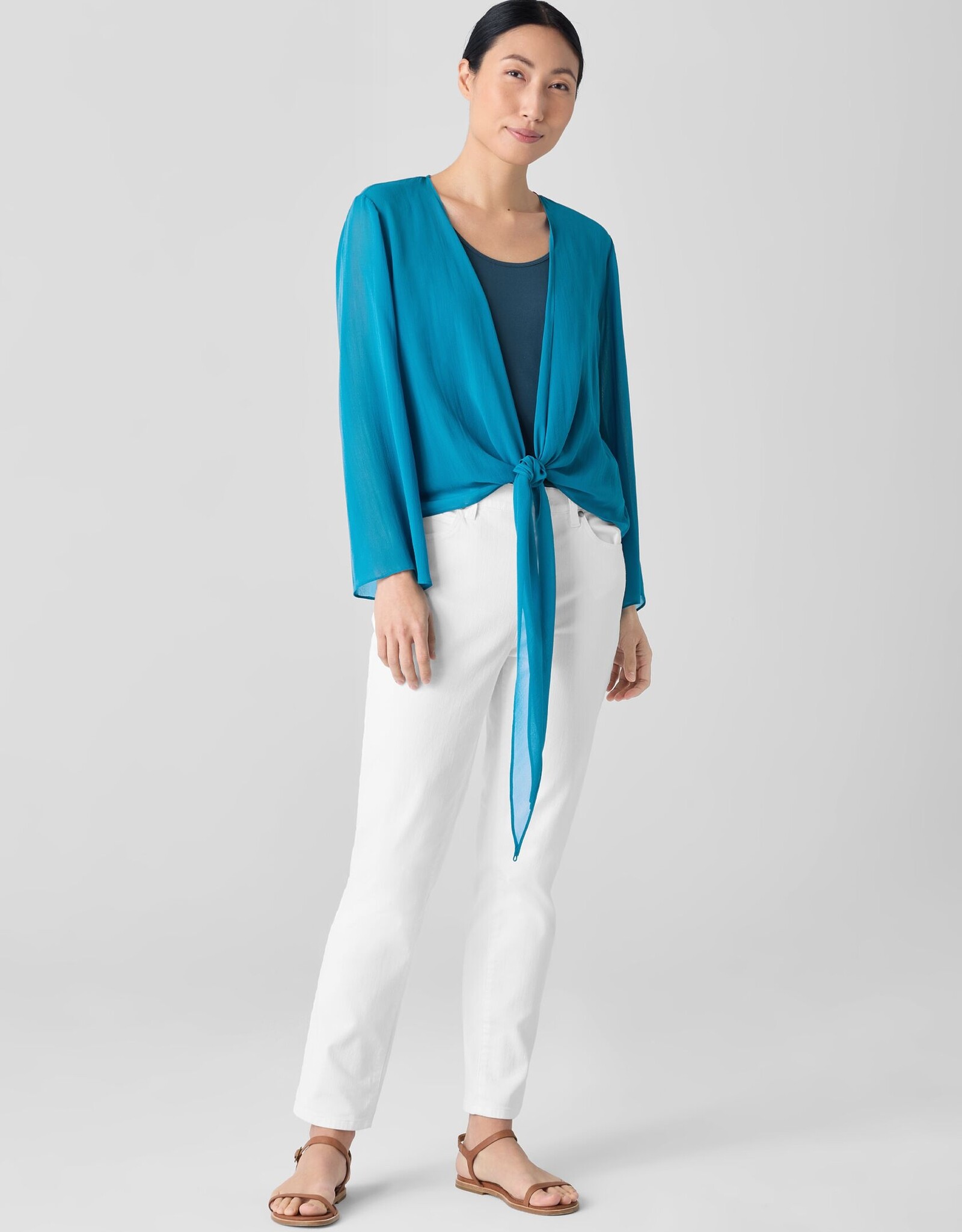 EILEEN FISHER SHEER SILK TIE JACKET
