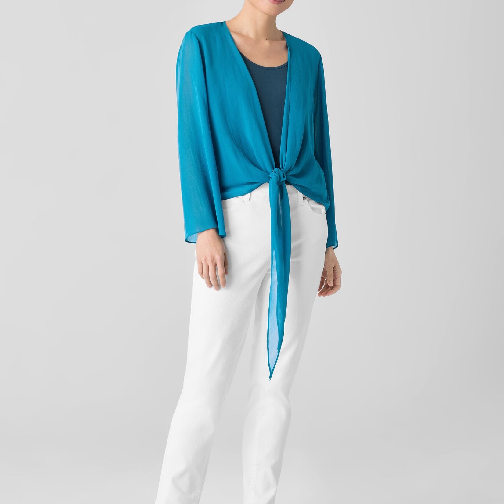 EILEEN FISHER SHEER SILK TIE JACKET