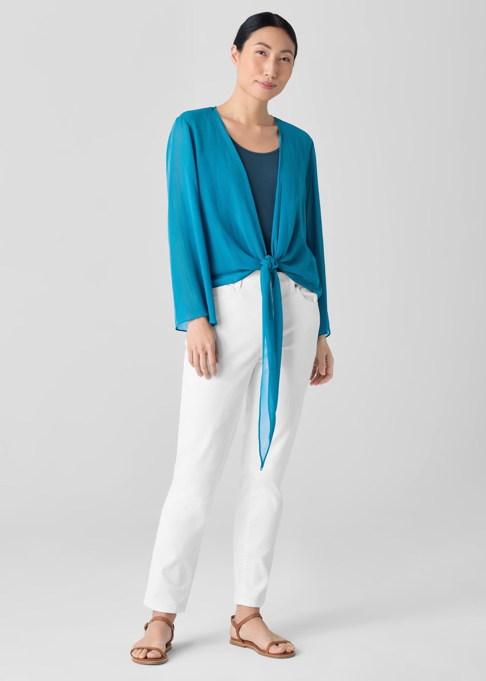 EILEEN FISHER SHEER SILK TIE JACKET