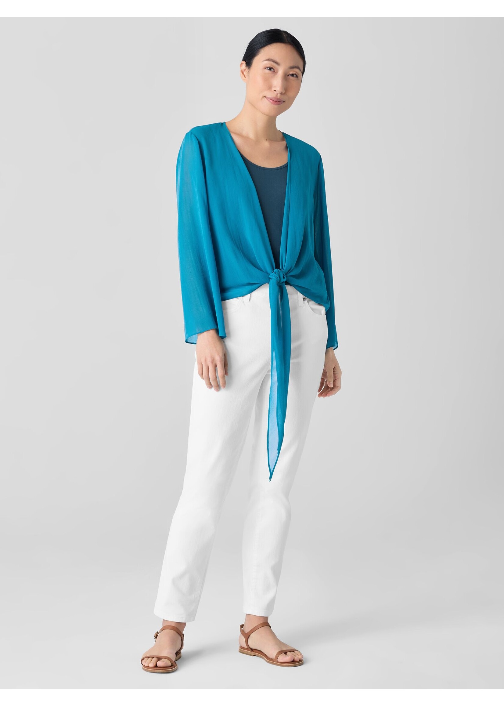 EILEEN FISHER SHEER SILK TIE JACKET