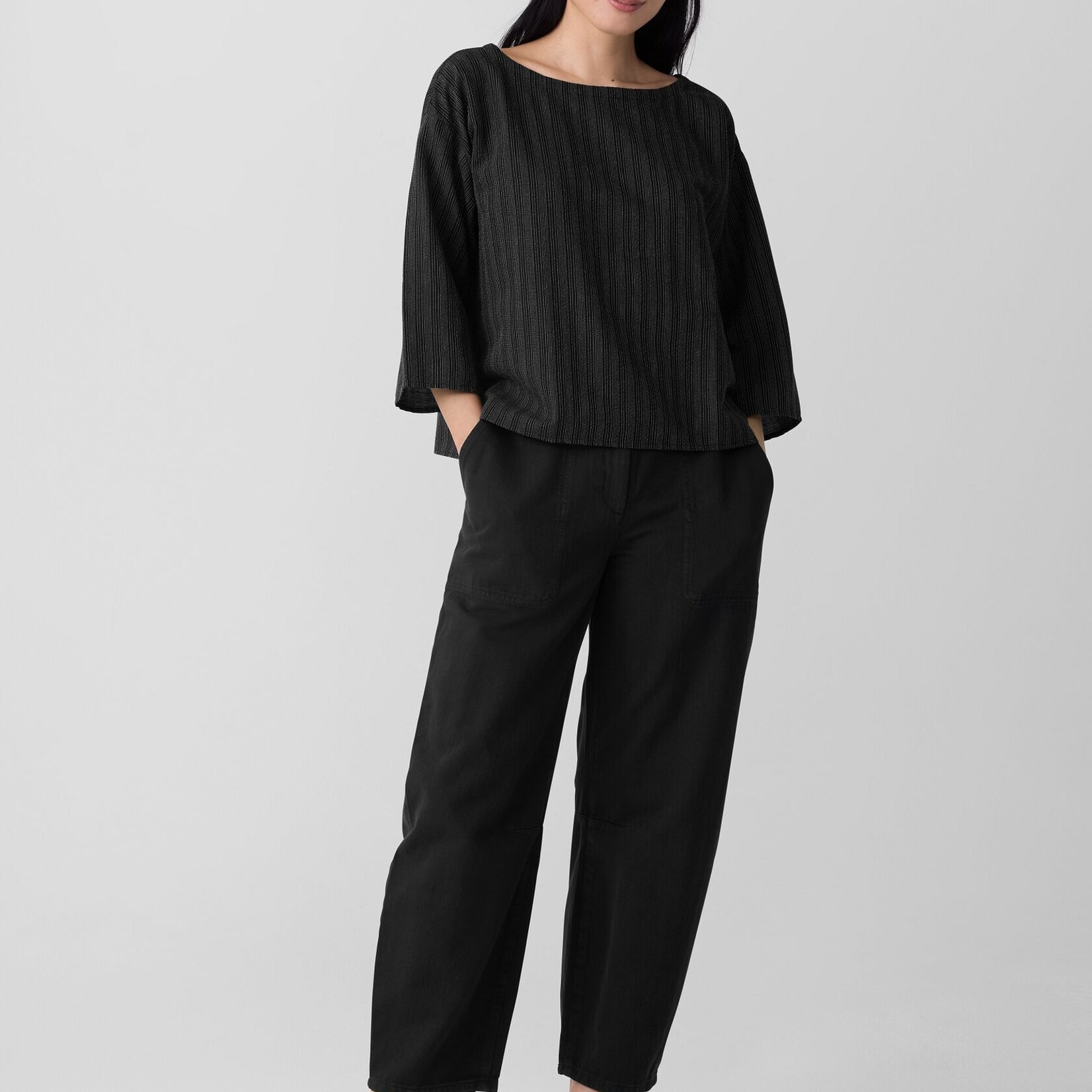 EILEEN FISHER STRIPE STITCH BOX TOP