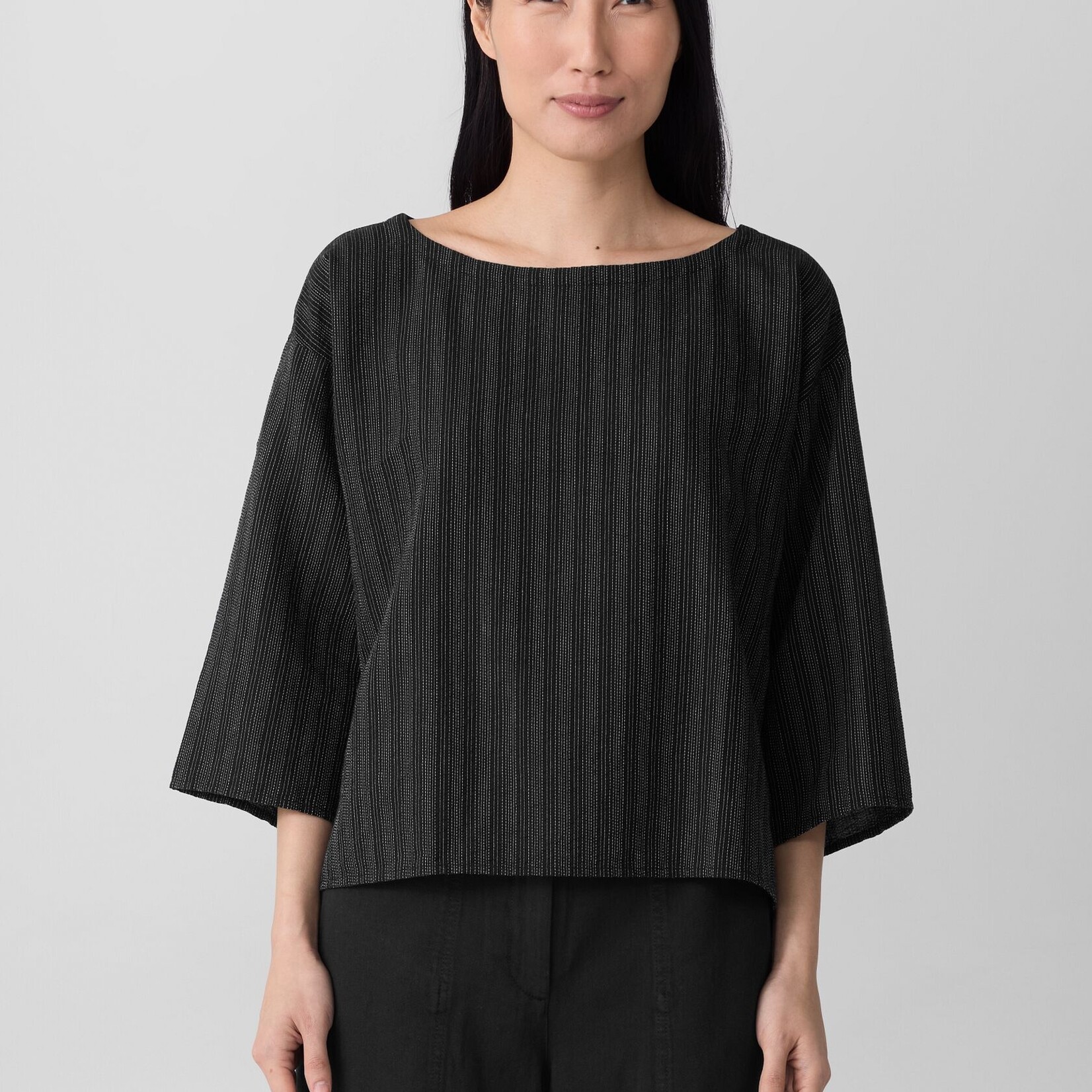 EILEEN FISHER STRIPE STITCH BOX TOP