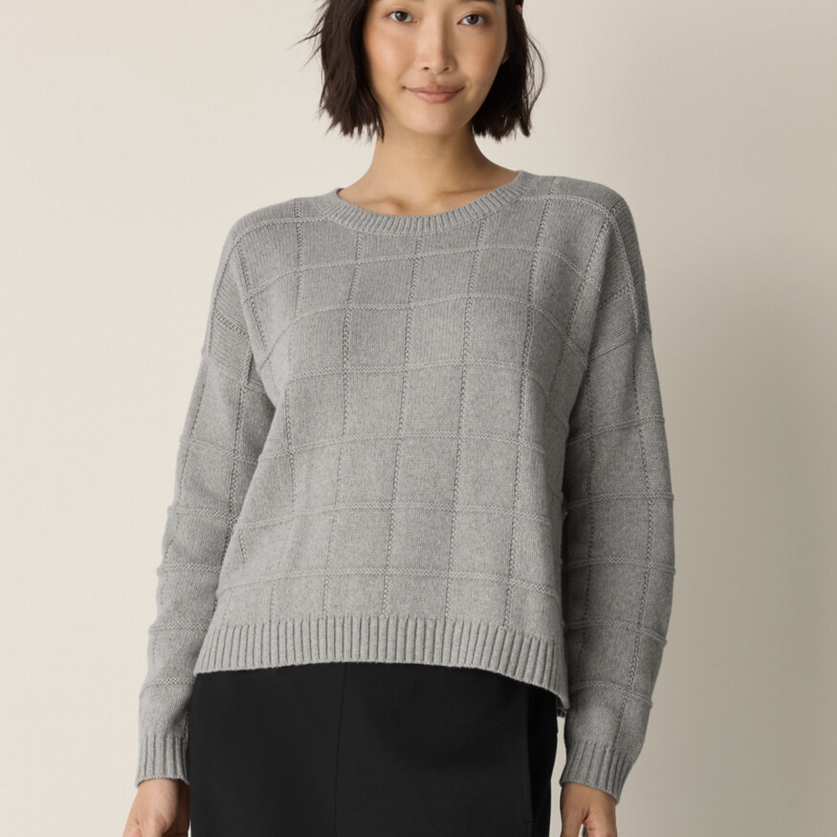 EILEEN FISHER COTTON & RECYCLED CASHMERE CREW NECK TOP