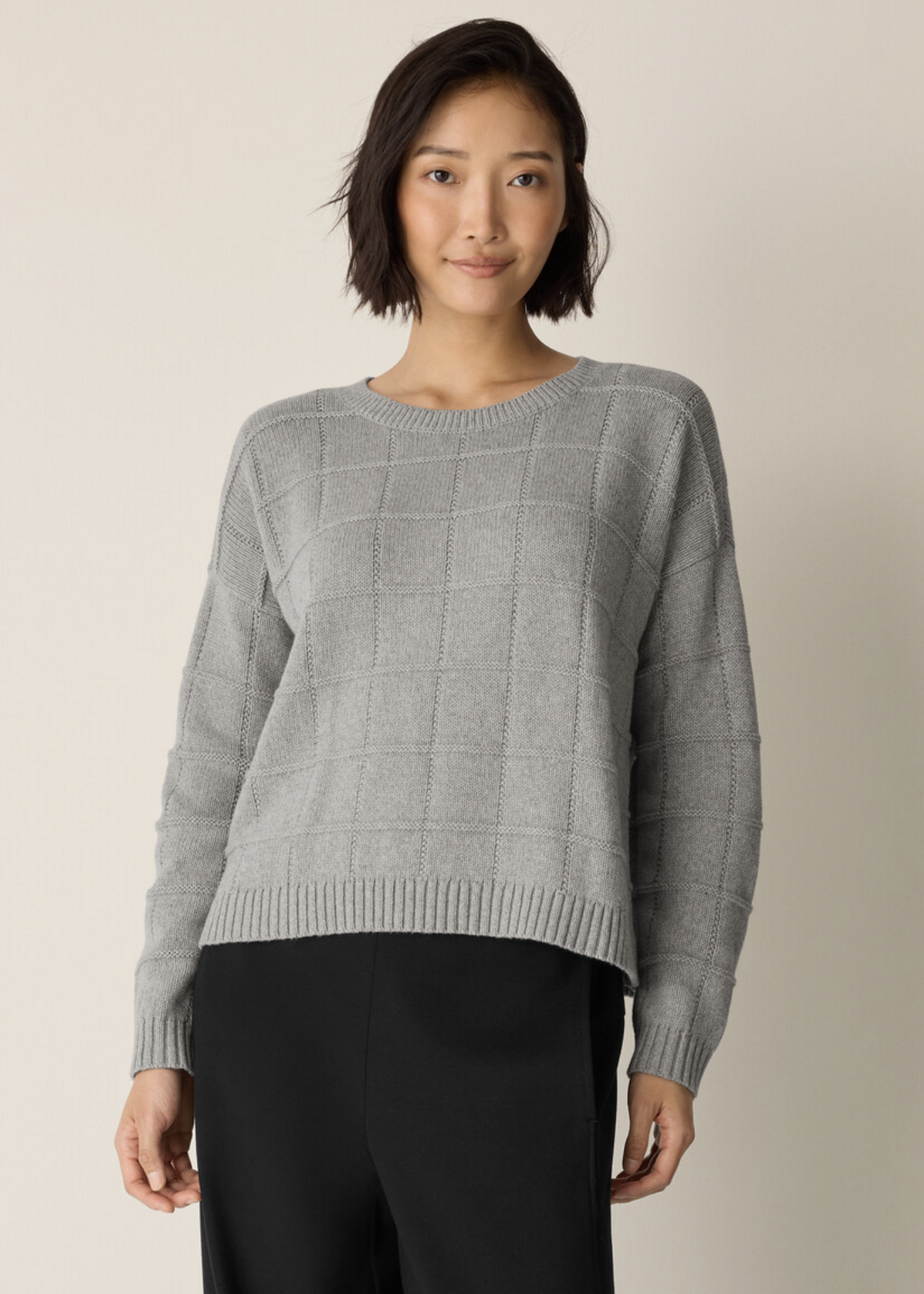 EILEEN FISHER COTTON & RECYCLED CASHMERE CREW NECK TOP