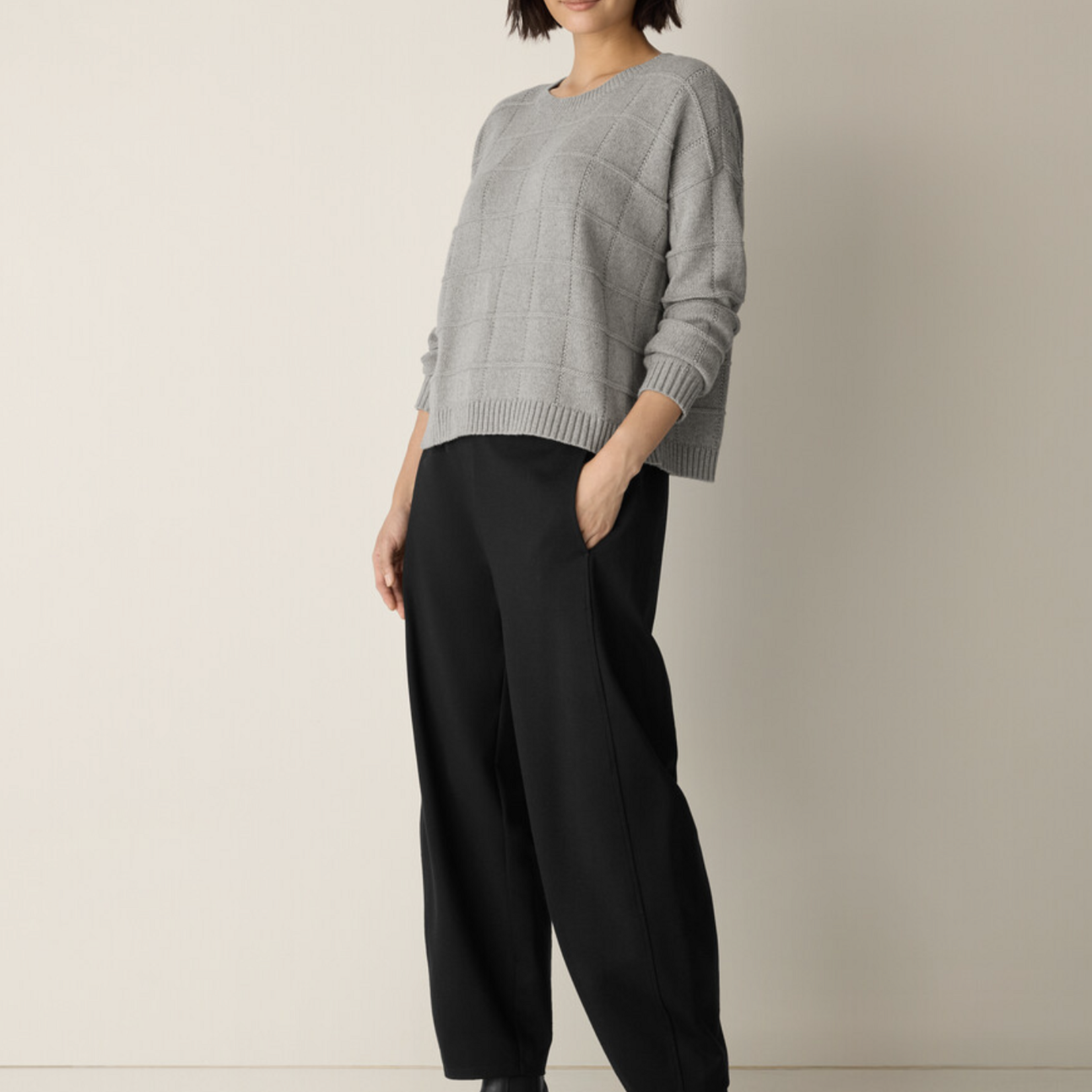 EILEEN FISHER COTTON & RECYCLED CASHMERE CREW NECK TOP