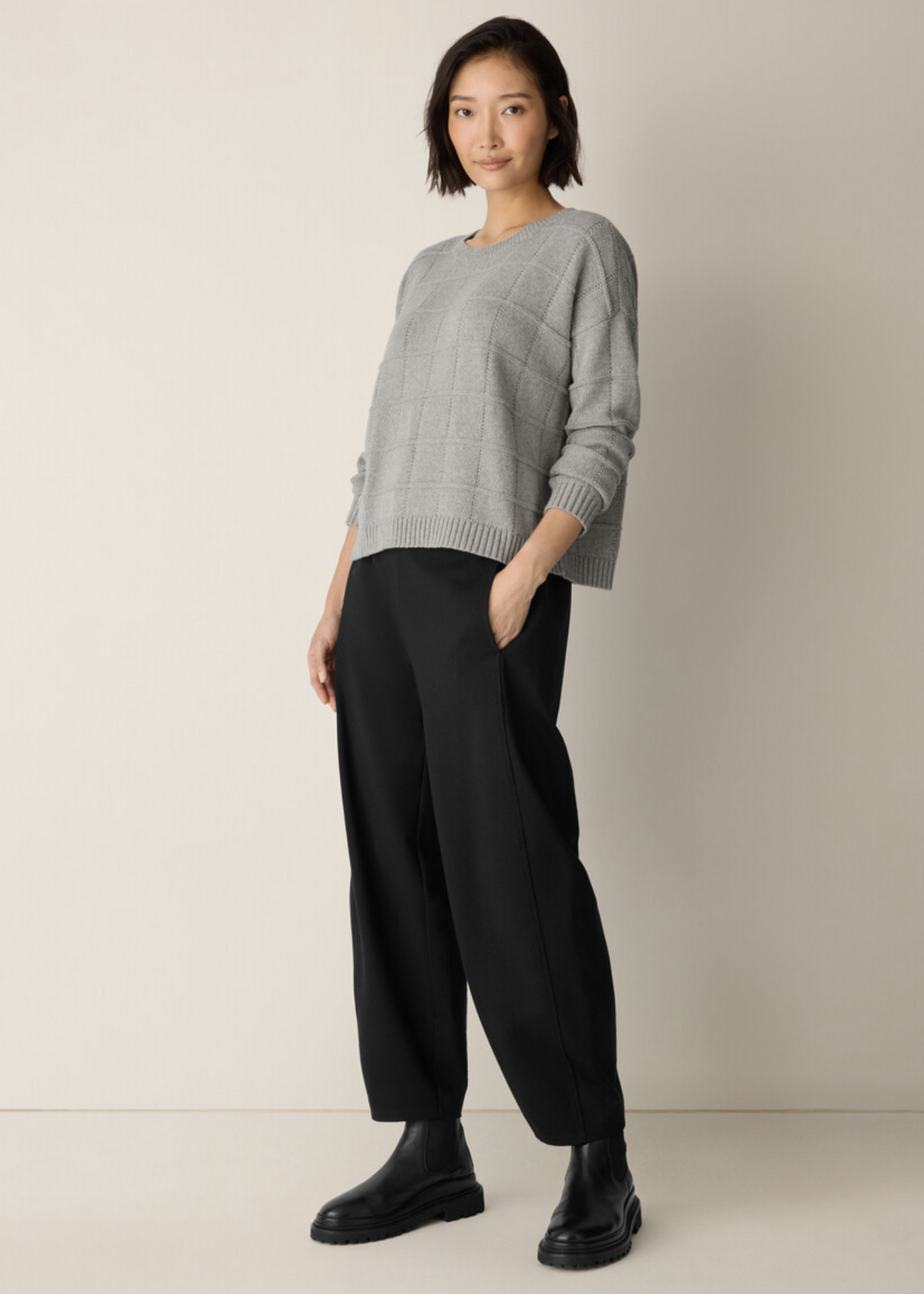 EILEEN FISHER COTTON & RECYCLED CASHMERE CREW NECK TOP