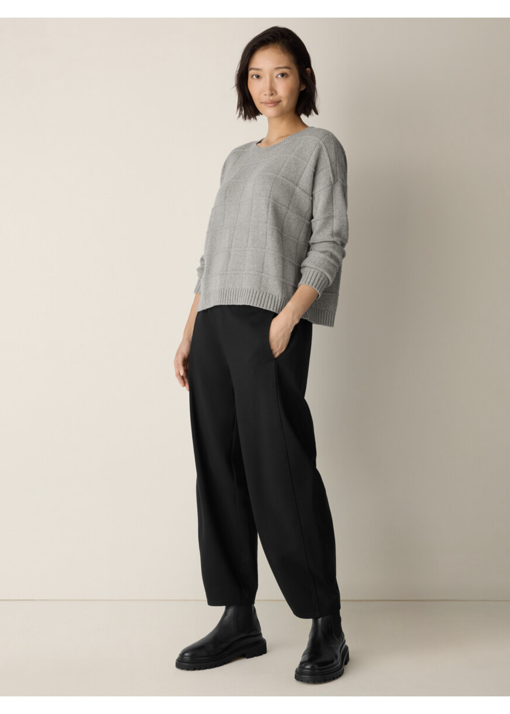 EILEEN FISHER COTTON & RECYCLED CASHMERE CREW NECK TOP