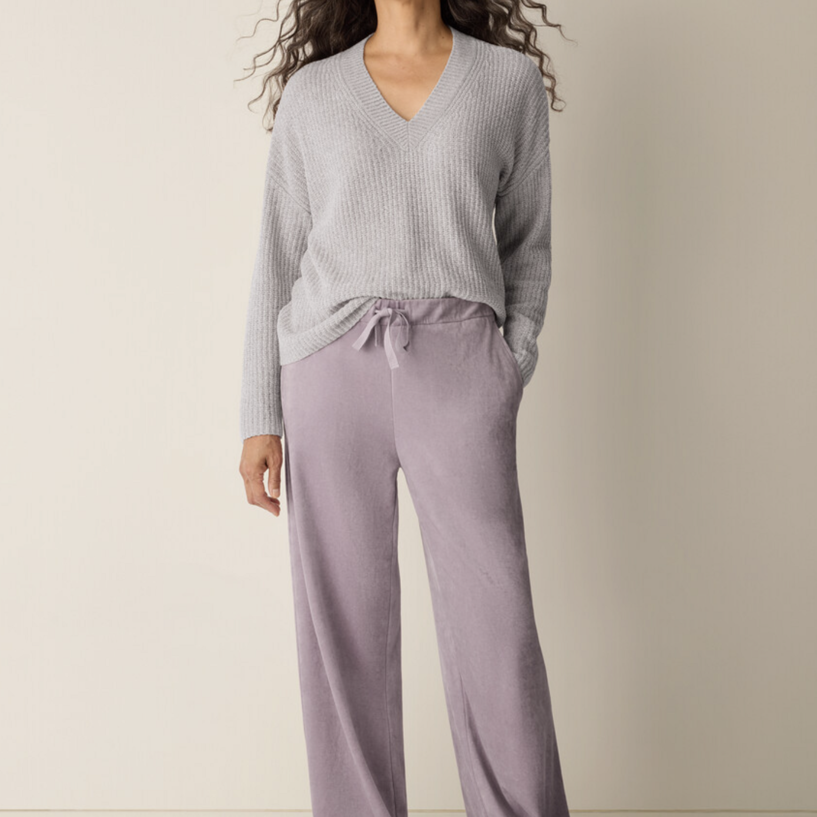 EILEEN FISHER COZY VELOUR KNIT WIDE-LEG PANT