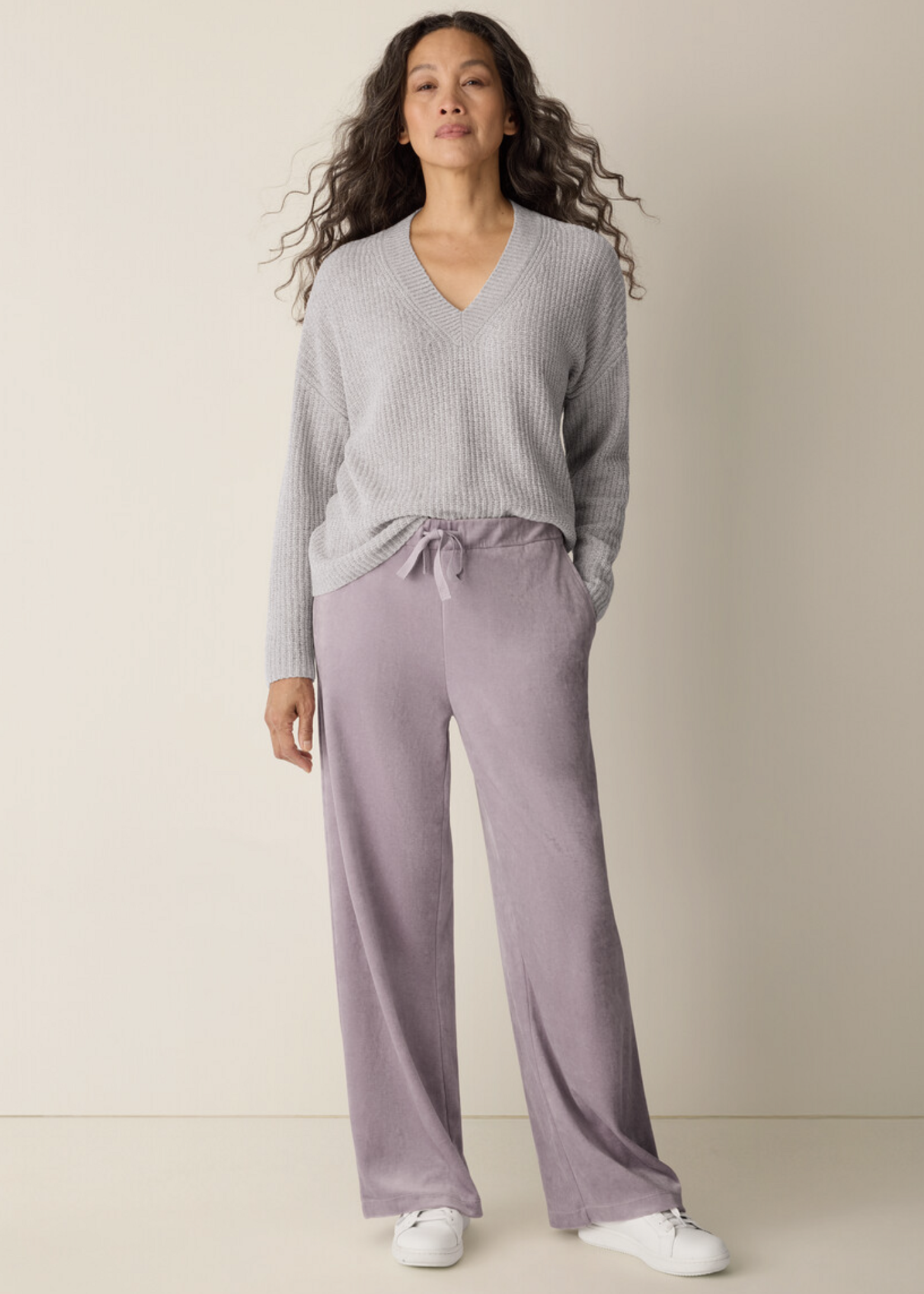 EILEEN FISHER COZY VELOUR KNIT WIDE-LEG PANT