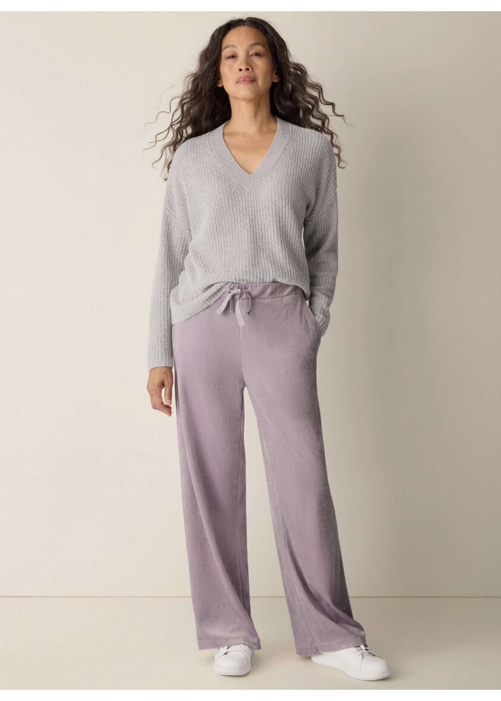 EILEEN FISHER COZY VELOUR KNIT WIDE-LEG PANT