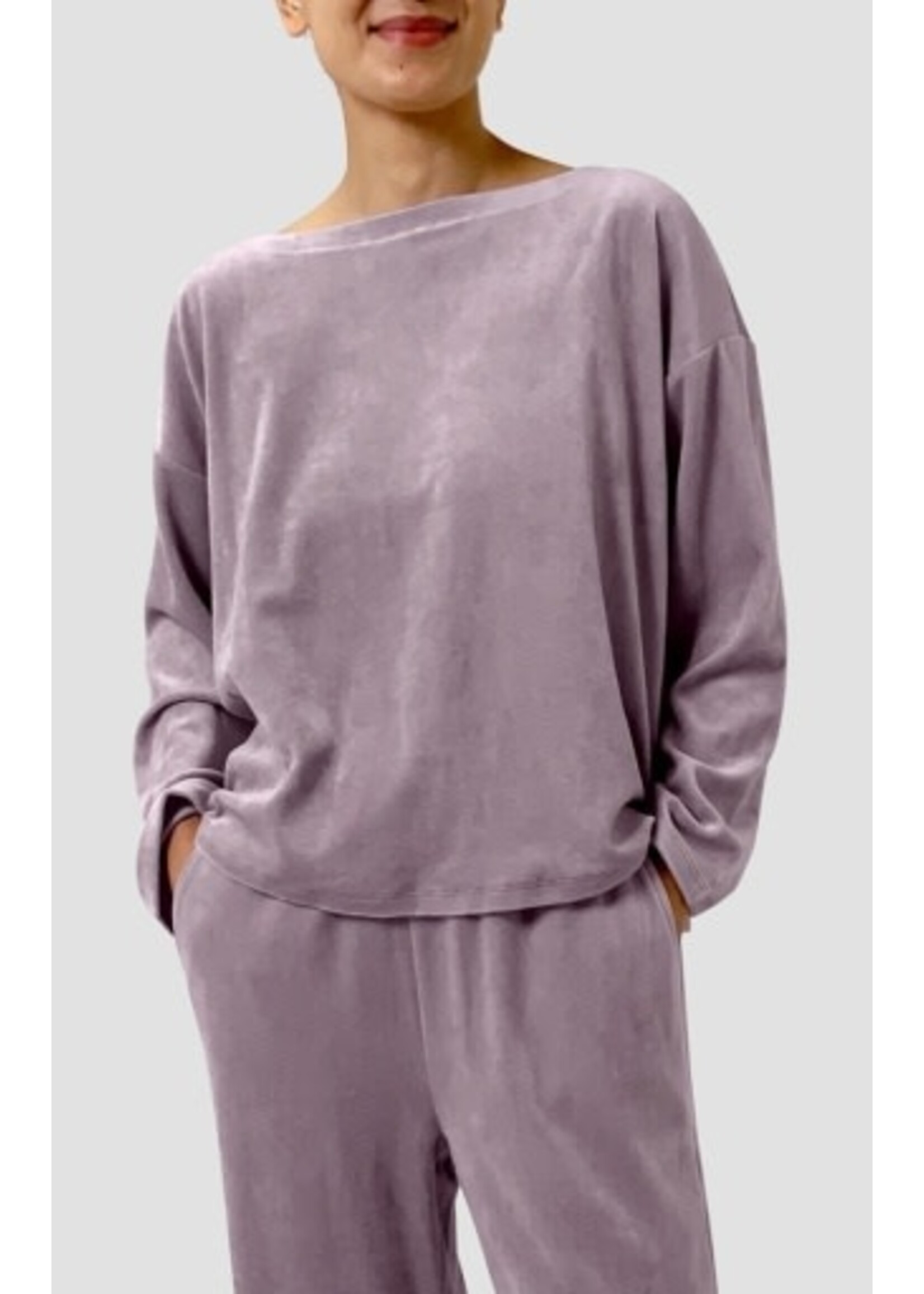 EILEEN FISHER COZY VELOUR KNIT BATEAU NECK TOP