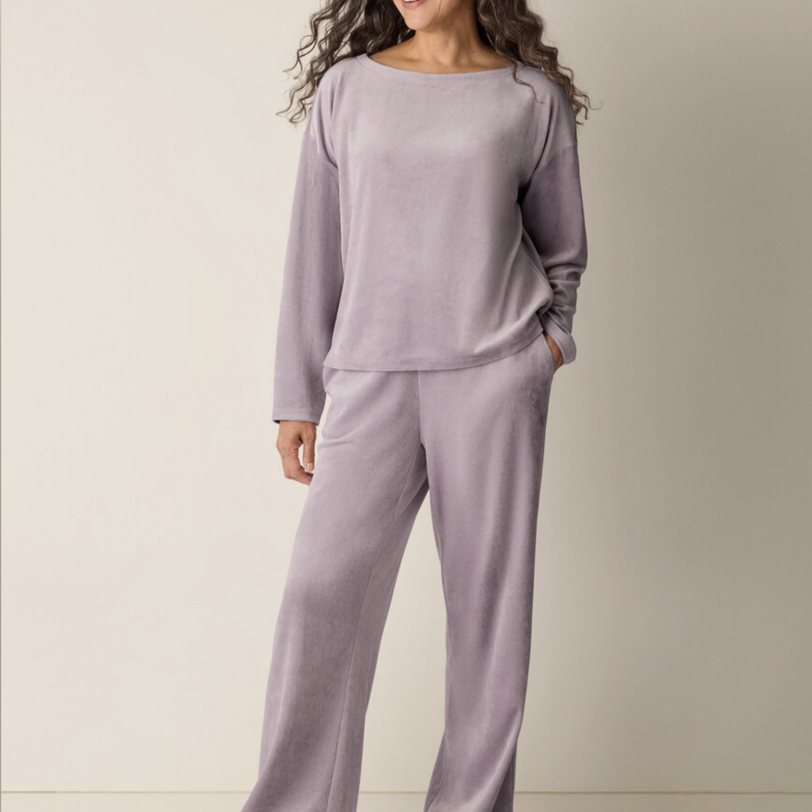 EILEEN FISHER COZY VELOUR KNIT BATEAU NECK TOP