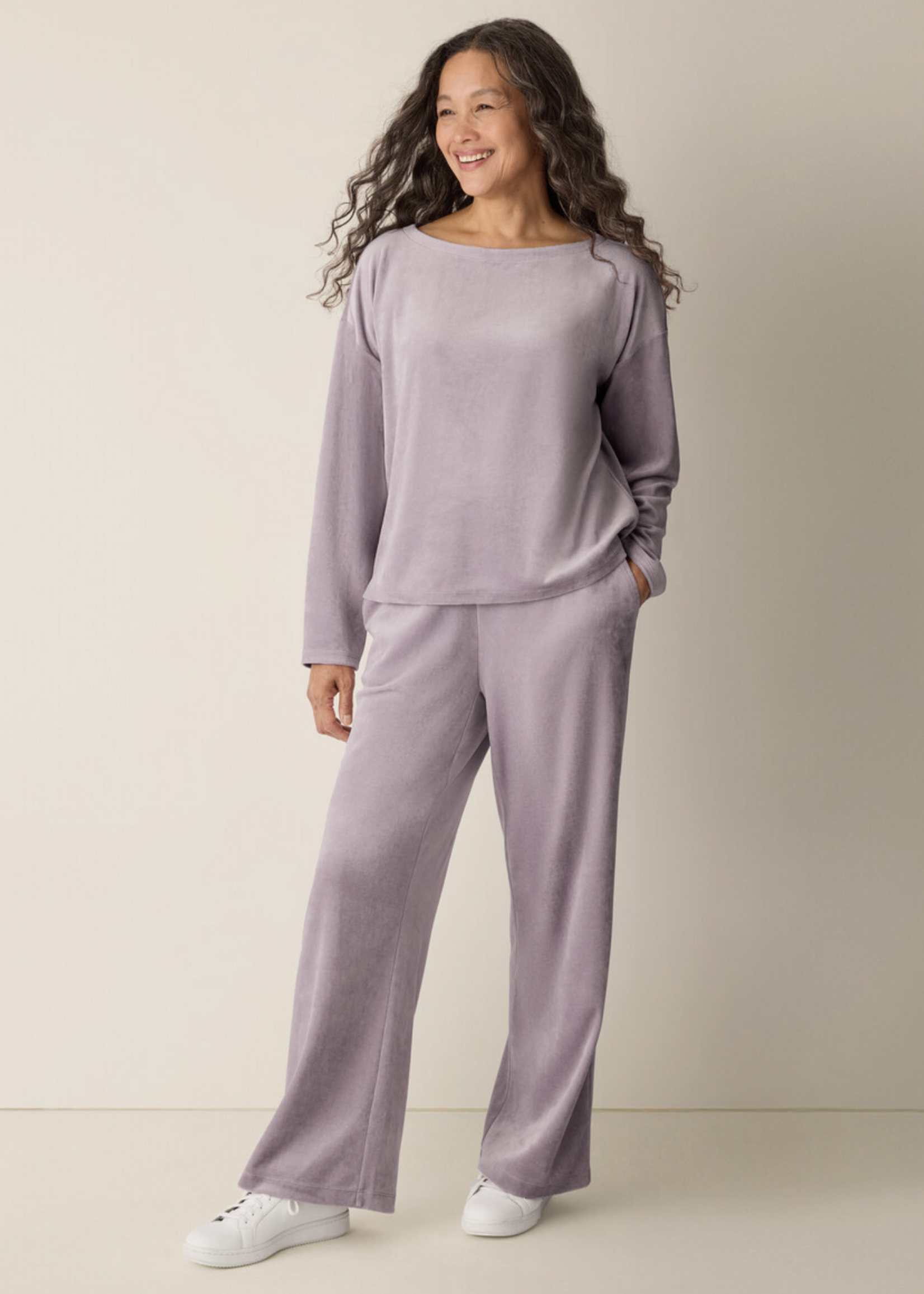 EILEEN FISHER COZY VELOUR KNIT BATEAU NECK TOP