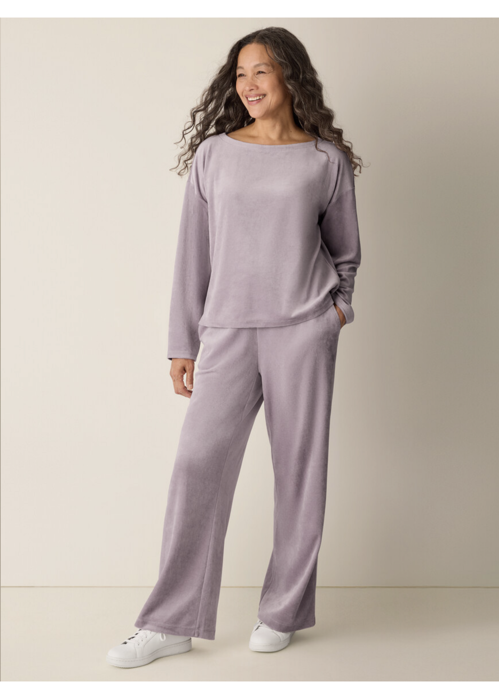 EILEEN FISHER COZY VELOUR KNIT BATEAU NECK TOP