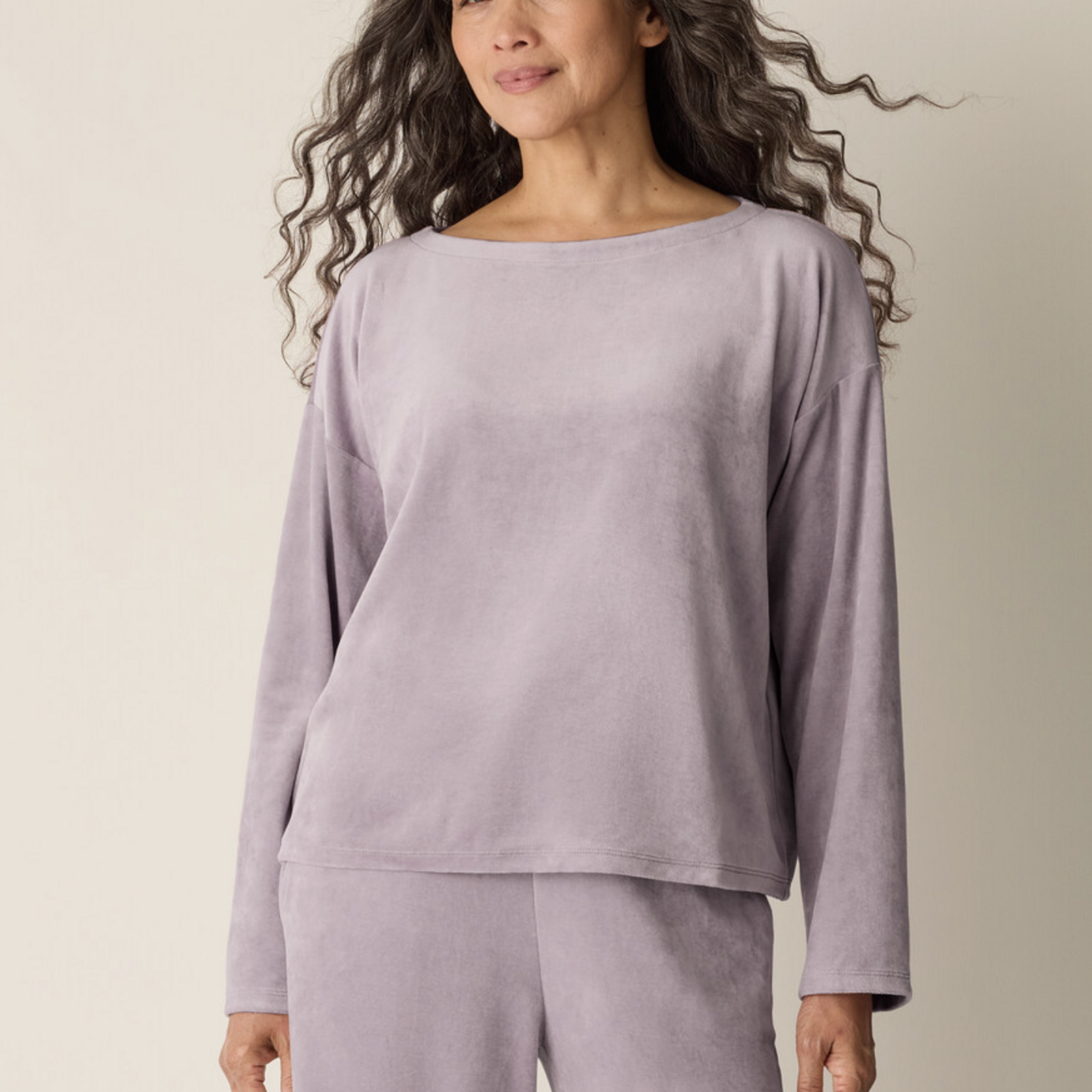 EILEEN FISHER COZY VELOUR KNIT BATEAU NECK TOP