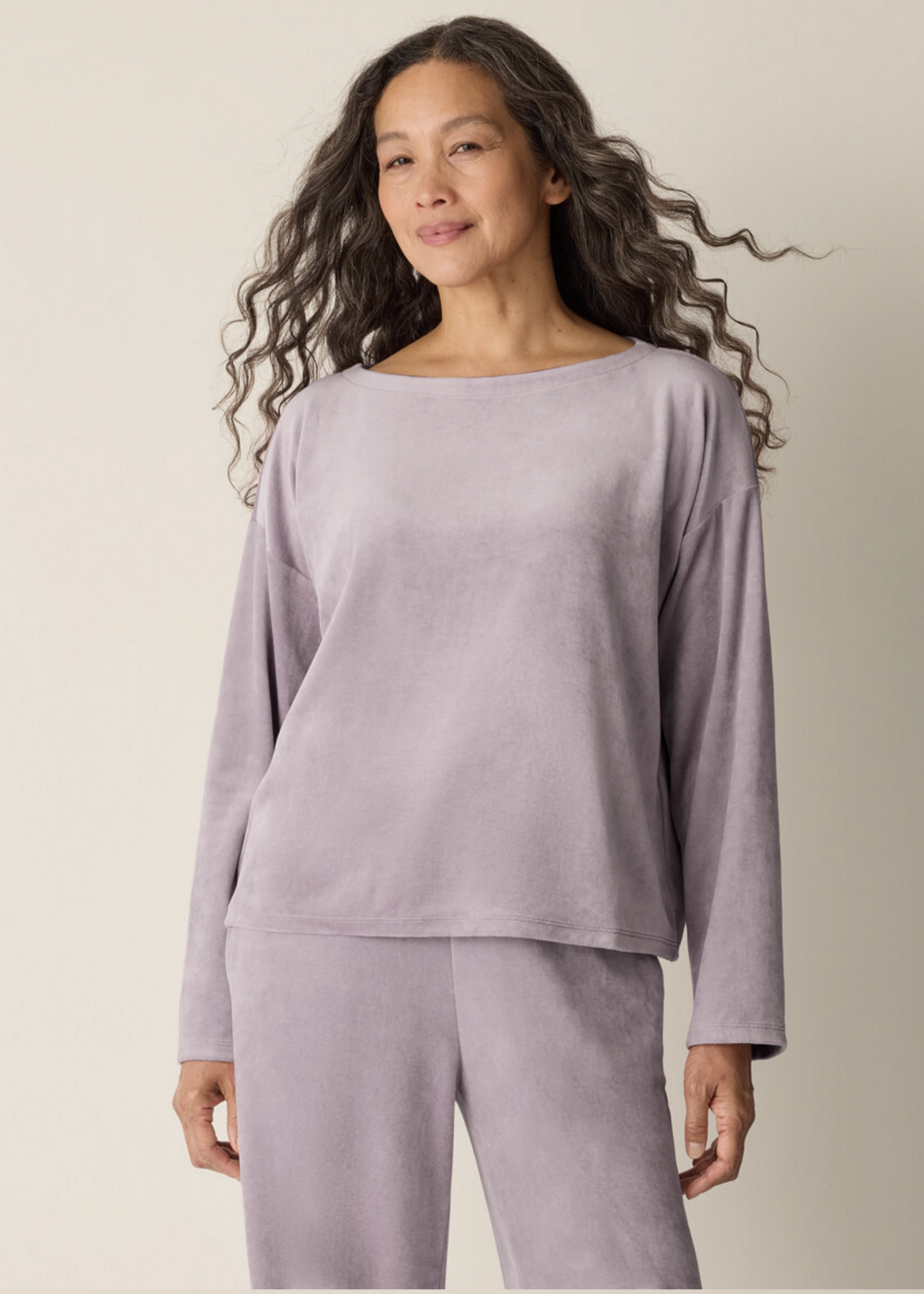 EILEEN FISHER COZY VELOUR KNIT BATEAU NECK TOP
