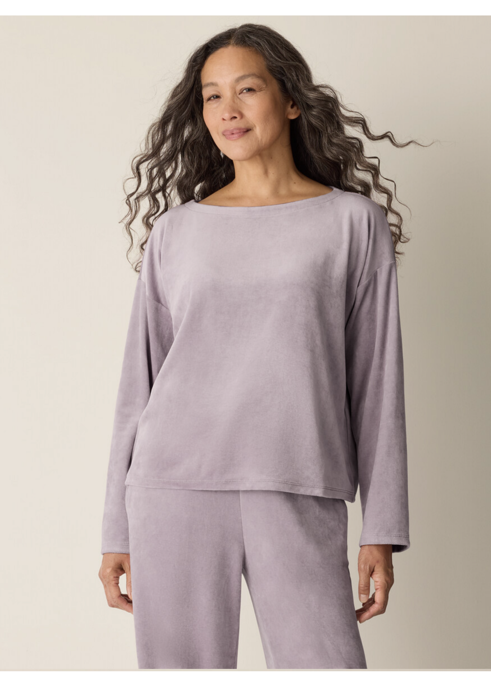 EILEEN FISHER COZY VELOUR KNIT BATEAU NECK TOP