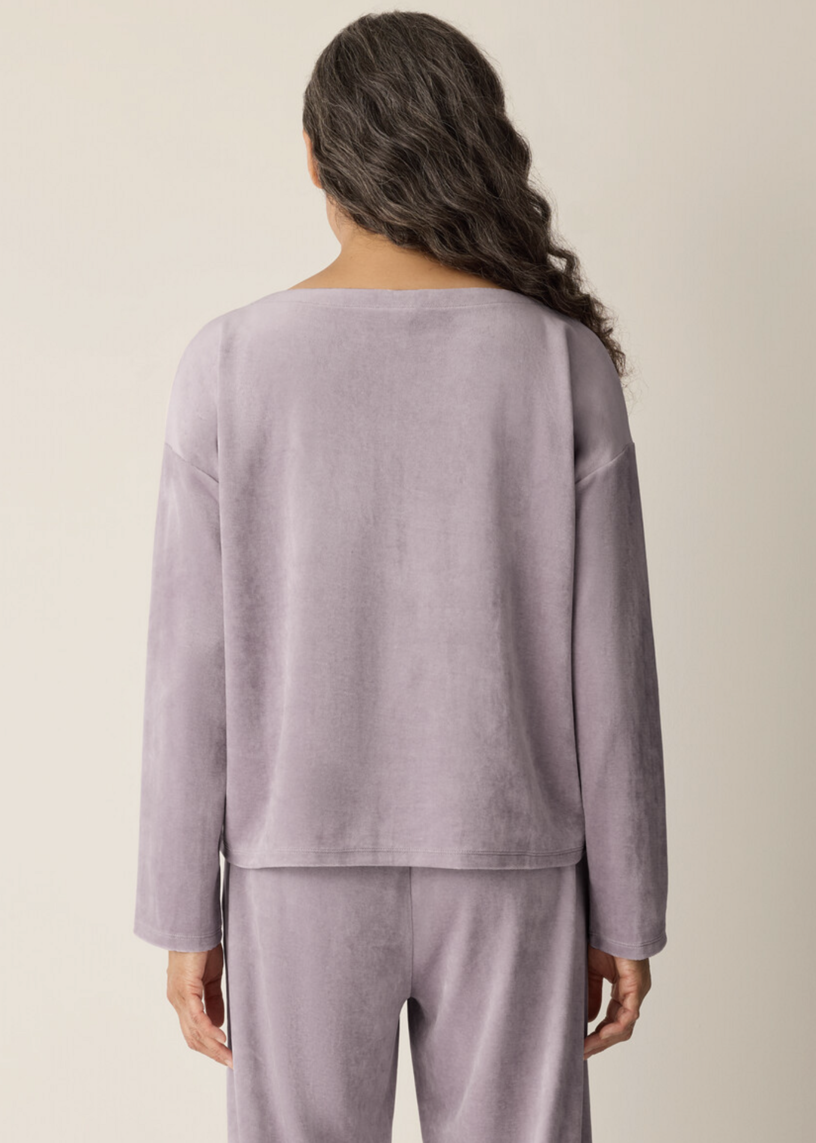 EILEEN FISHER COZY VELOUR KNIT BATEAU NECK TOP