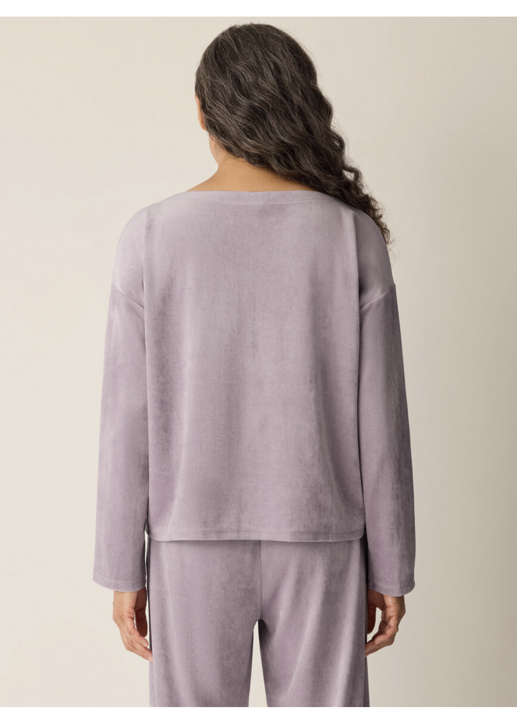 EILEEN FISHER COZY VELOUR KNIT BATEAU NECK TOP