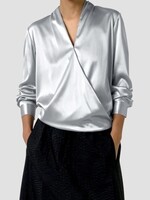 EILEEN FISHER STRETCH SILK CHARMEUSE WRAP TOP