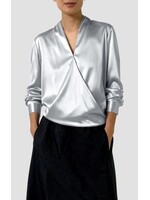 EILEEN FISHER STRETCH SILK CHARMEUSE WRAP TOP