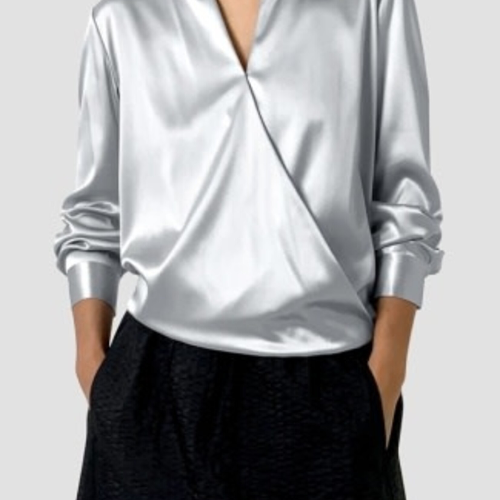 EILEEN FISHER STRETCH SILK CHARMEUSE WRAP TOP