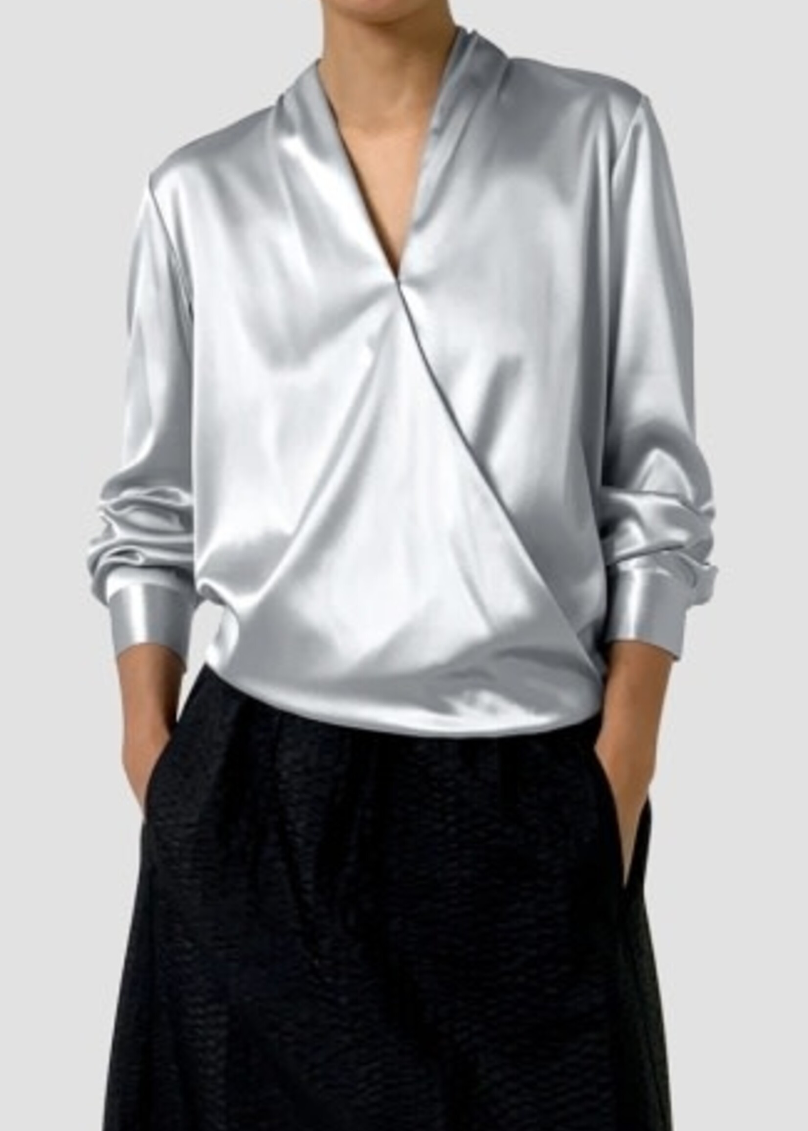 EILEEN FISHER STRETCH SILK CHARMEUSE WRAP TOP