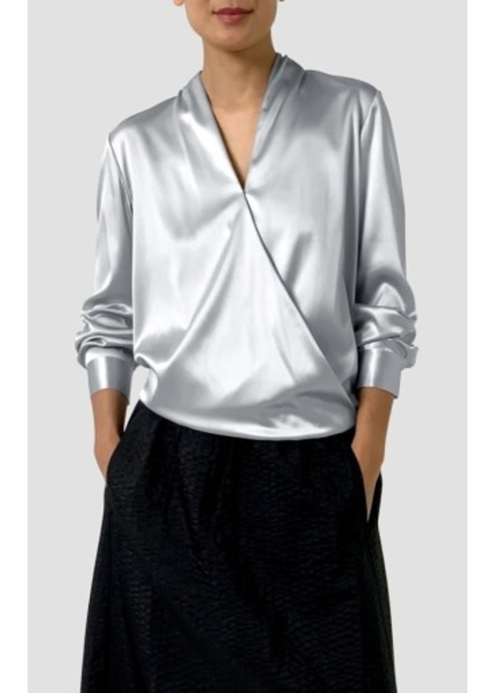 EILEEN FISHER STRETCH SILK CHARMEUSE WRAP TOP