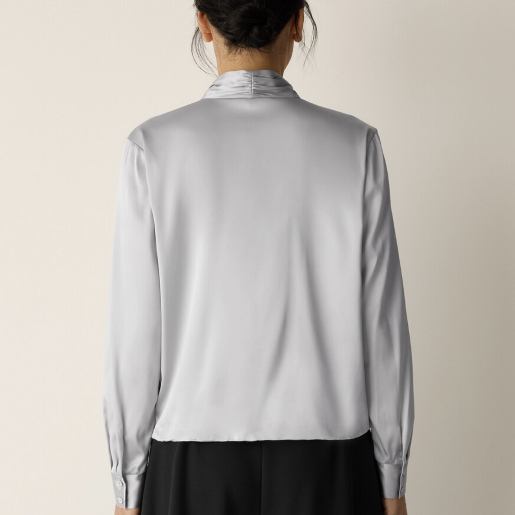 EILEEN FISHER STRETCH SILK CHARMEUSE WRAP TOP