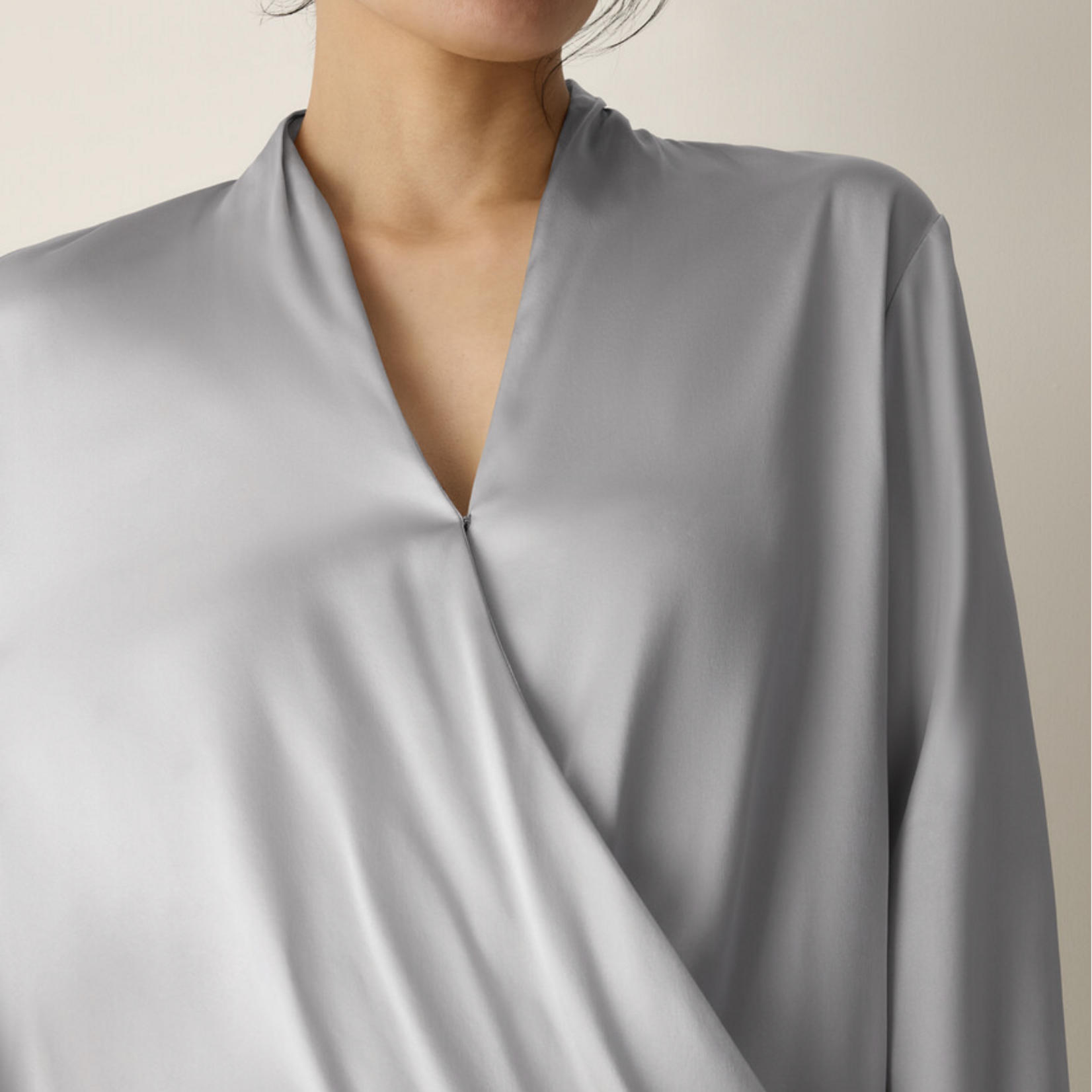 EILEEN FISHER STRETCH SILK CHARMEUSE WRAP TOP
