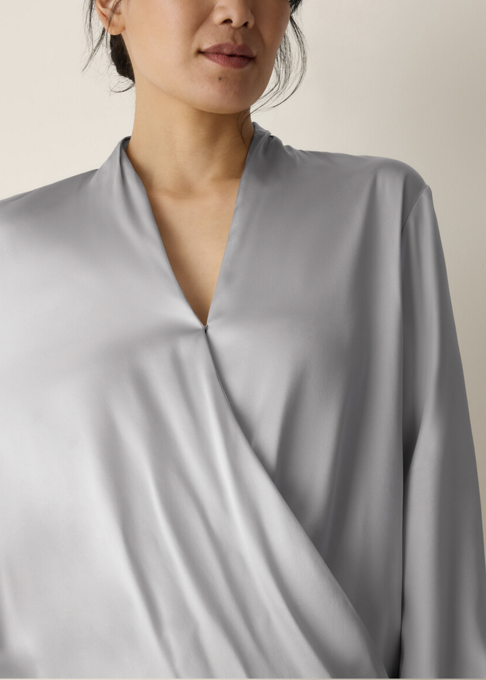 EILEEN FISHER STRETCH SILK CHARMEUSE WRAP TOP