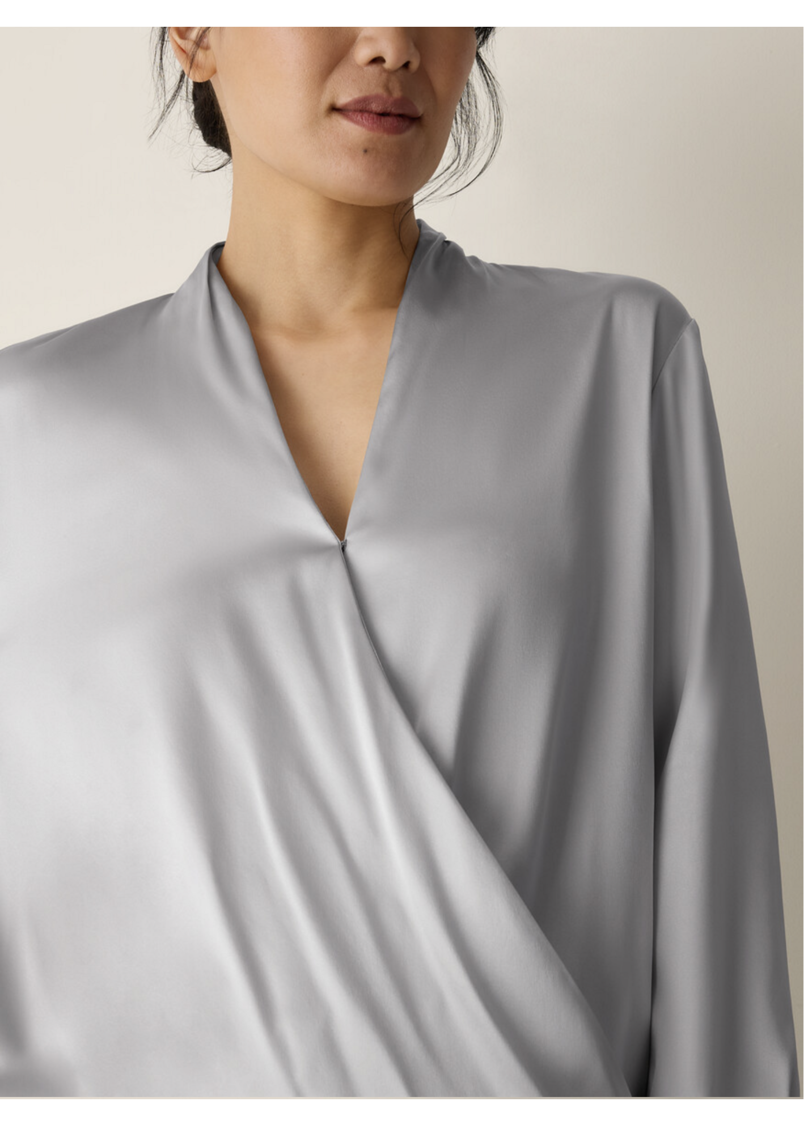 EILEEN FISHER STRETCH SILK CHARMEUSE WRAP TOP
