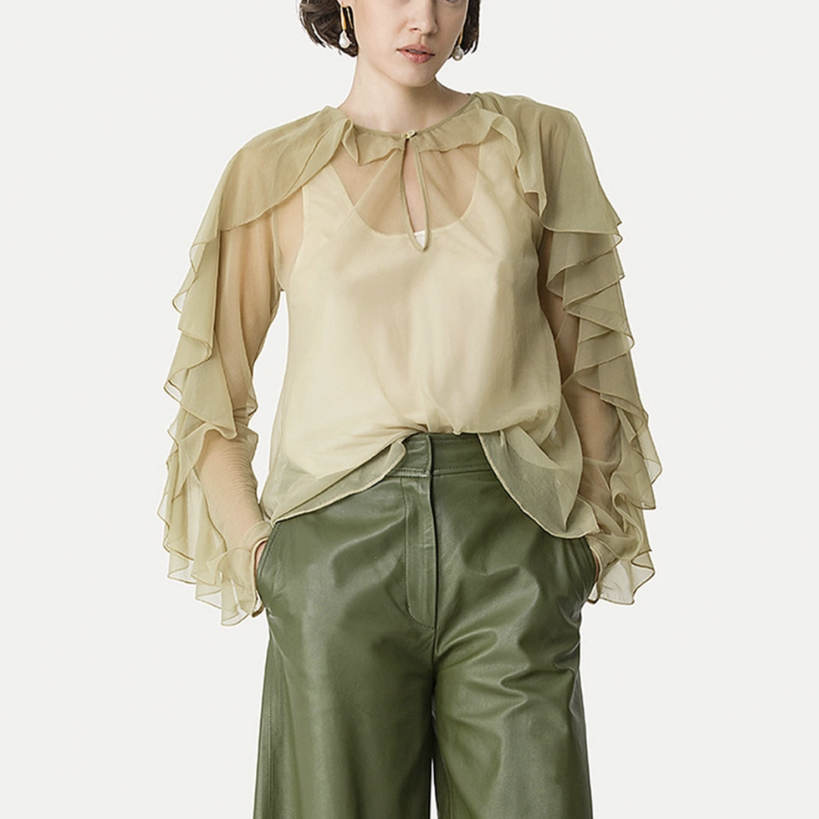 FORTE FORTE RUFFLED CHIFFON SHIRT