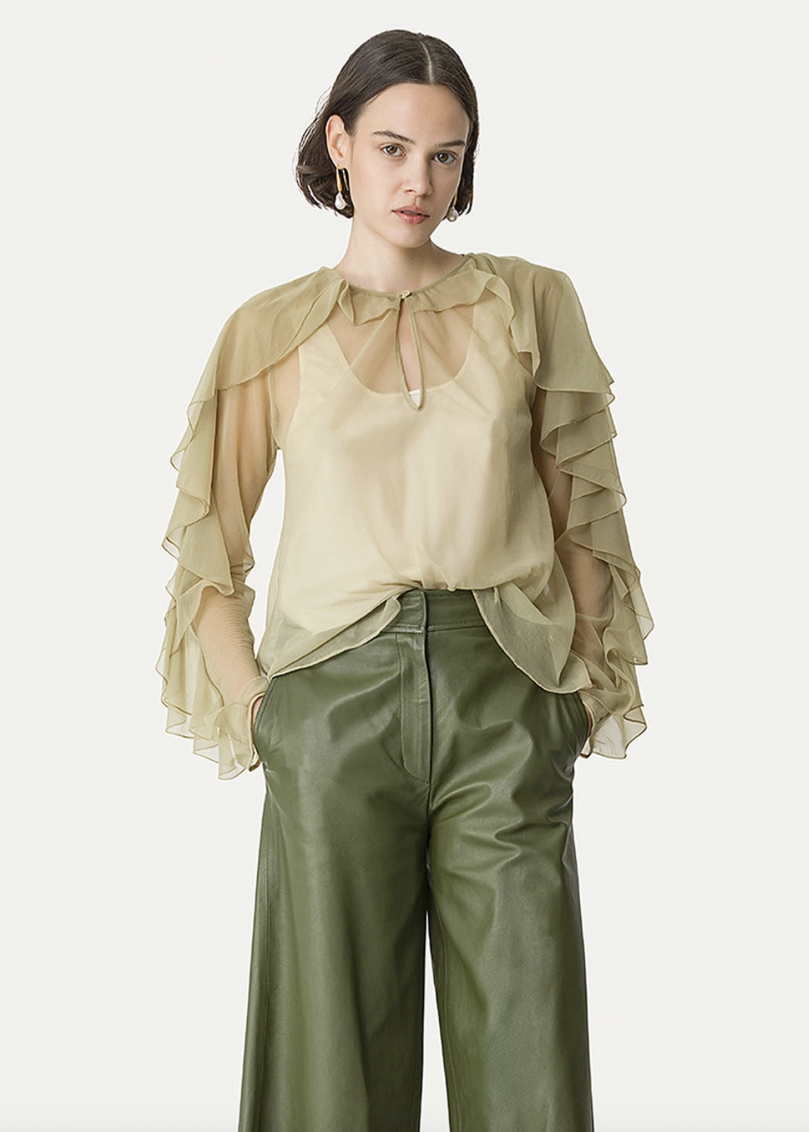FORTE FORTE RUFFLED CHIFFON SHIRT