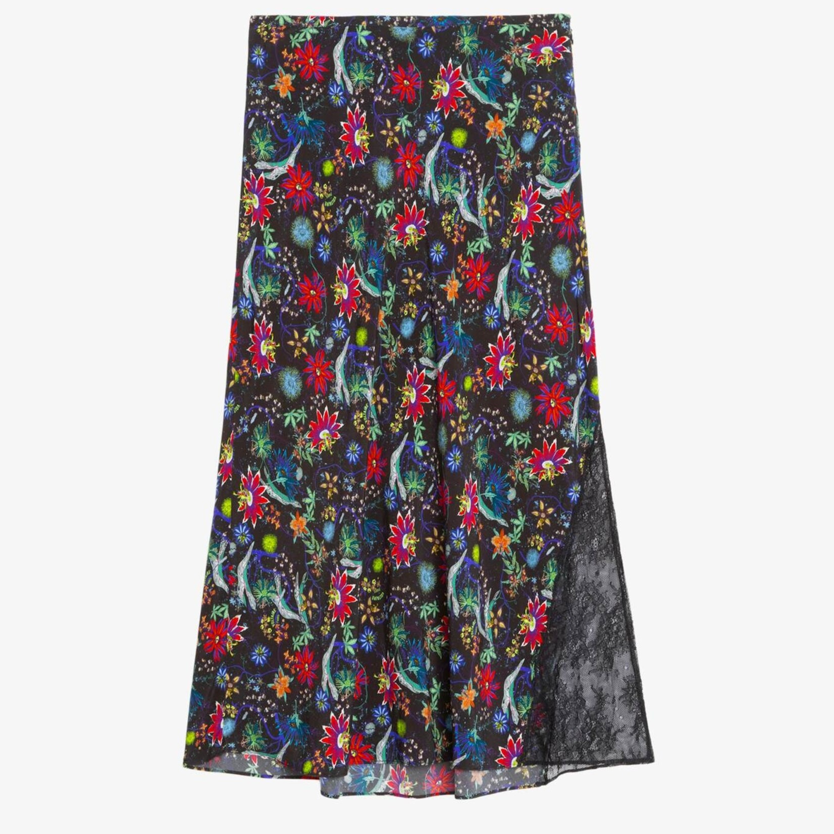 ZADIG & VOLTAIRE JAYLA FLORAL MIDI SKIRT WITH LACE