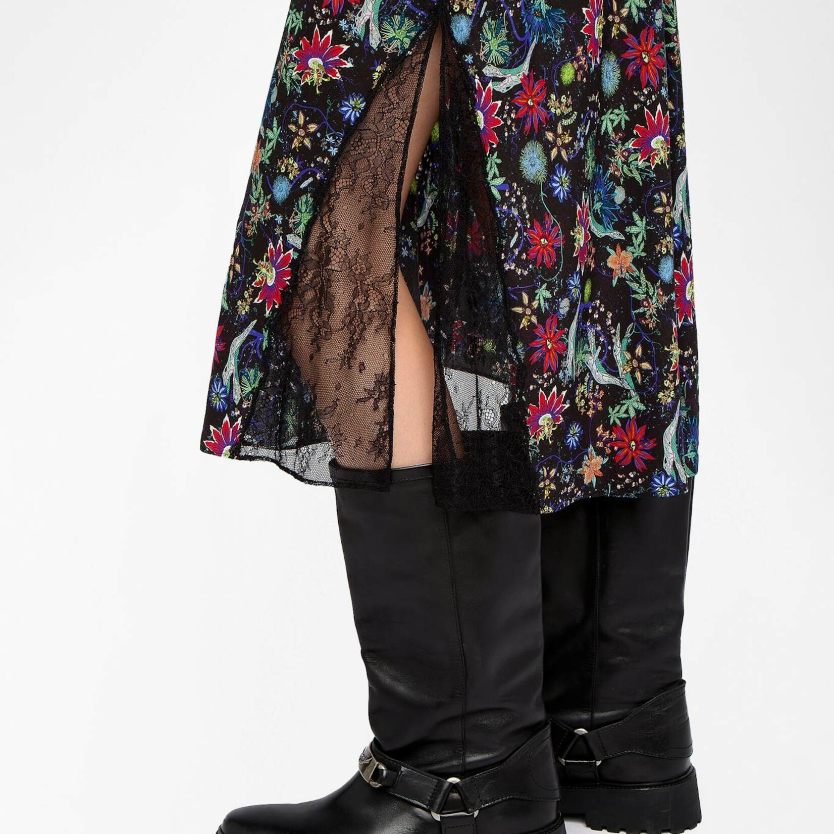 ZADIG & VOLTAIRE JAYLA FLORAL MIDI SKIRT WITH LACE