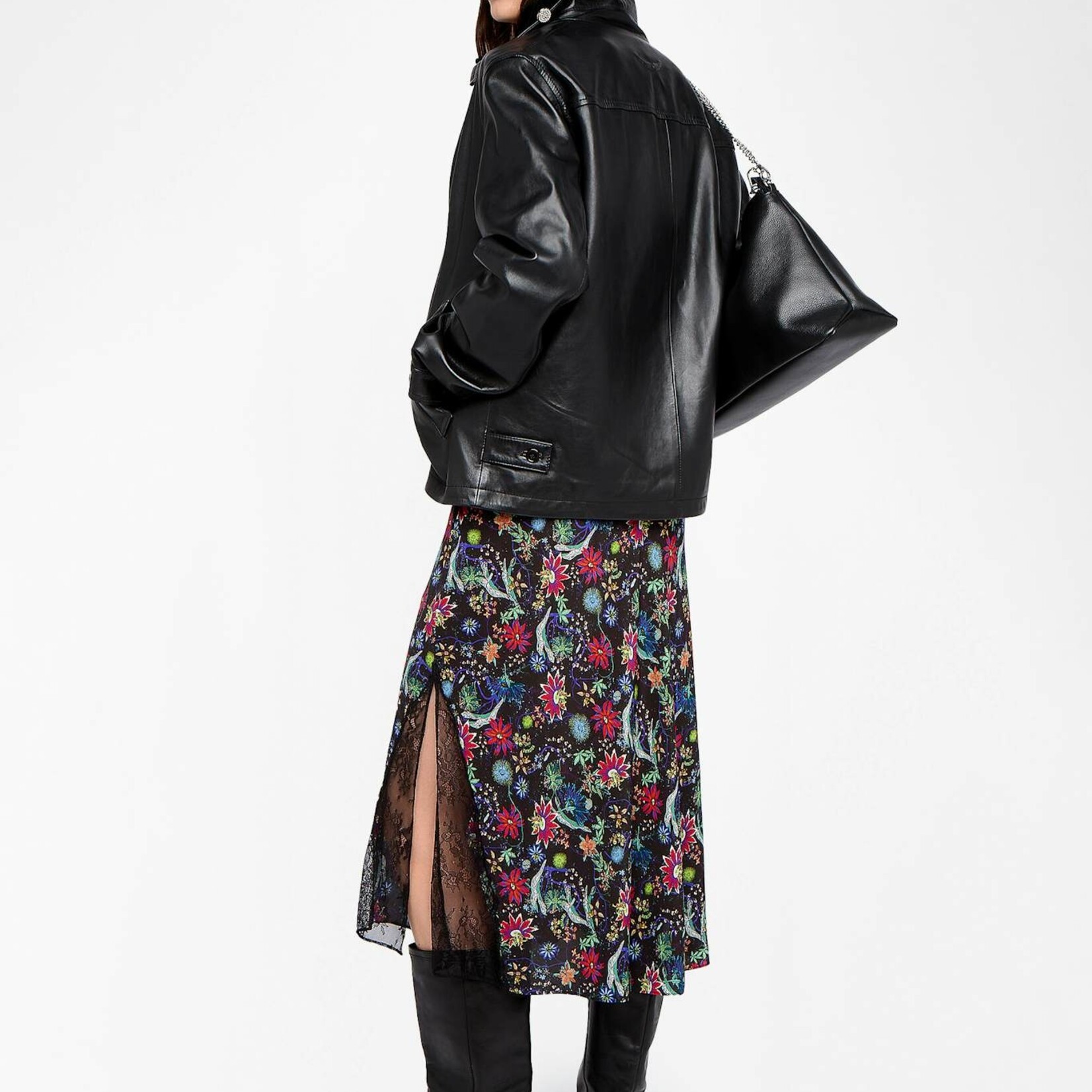 ZADIG & VOLTAIRE JAYLA FLORAL MIDI SKIRT WITH LACE