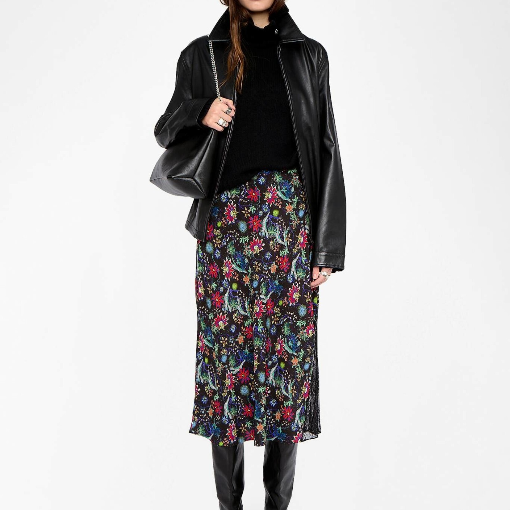 ZADIG & VOLTAIRE JAYLA FLORAL MIDI SKIRT WITH LACE