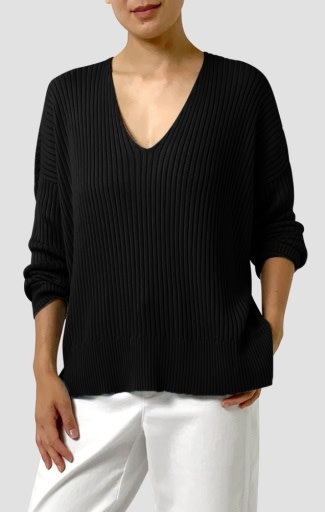 EILEEN FISHER PERUVIAN COTTON BLEND V-NECK TOP - B. Prince